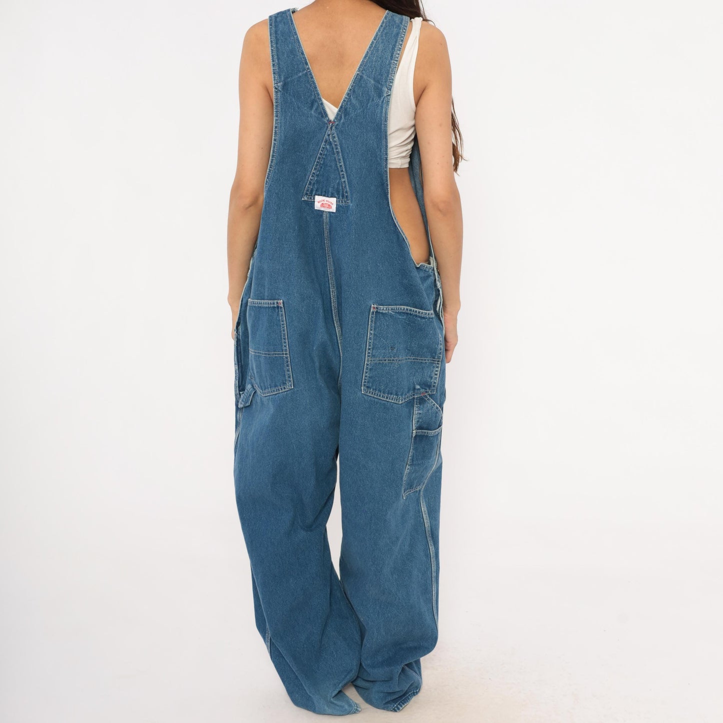 Y2K Roundhouse Denim Bib Overalls Medium Wash Blue Cotton Carpenter 50x30
