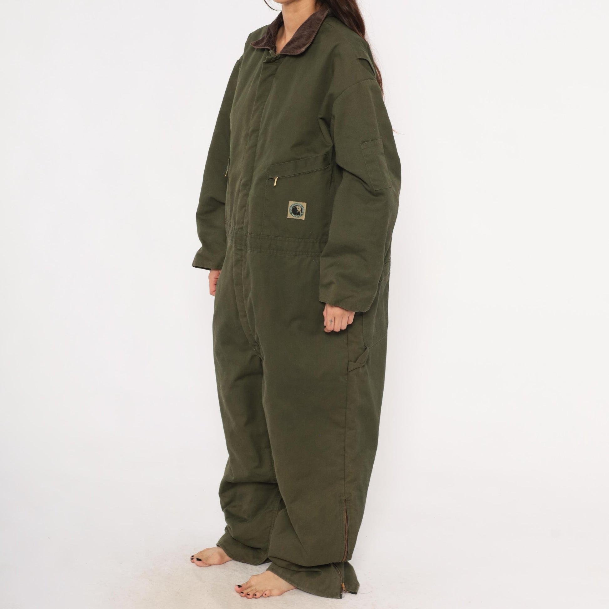 2000s Berne Apparel Olive Insulated Coveralls Brown Corduroy Collar Plus Size 3XL