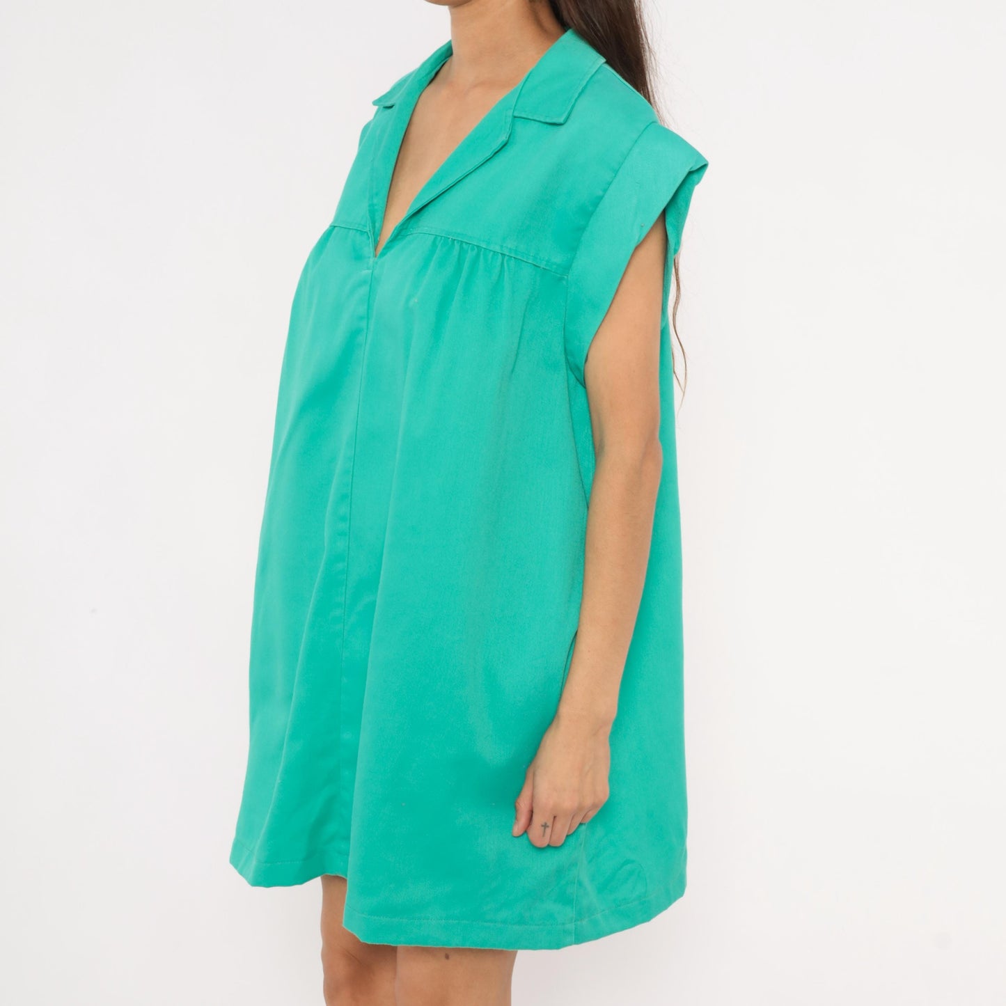 70s Truly Yours Teal Shift Dress Cap Sleeve Mini Cotton Aqua Large XL