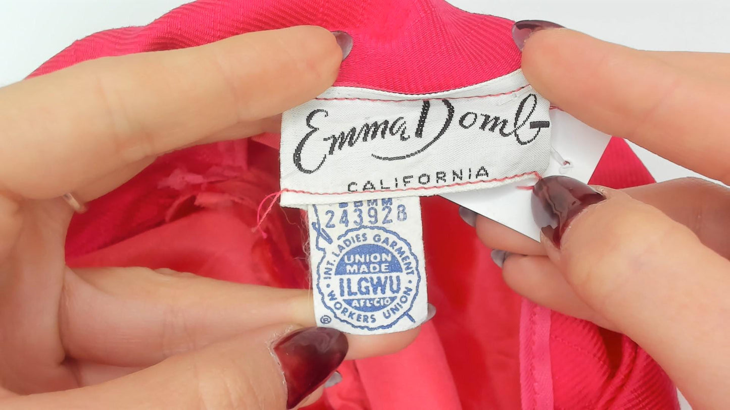 60s Emma Domb Fuchsia Empire Waist Maxi Gown Cap Sleeve Extra Small XS