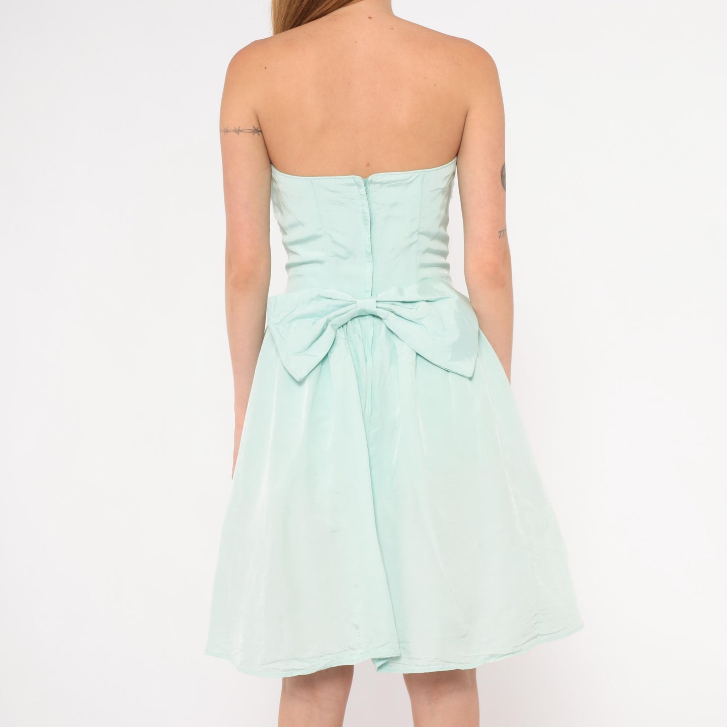Gunne Sax 80s Mint Strapless Dress Sequin Lace Sweetheart Neckline Knee Length Extra Small XS