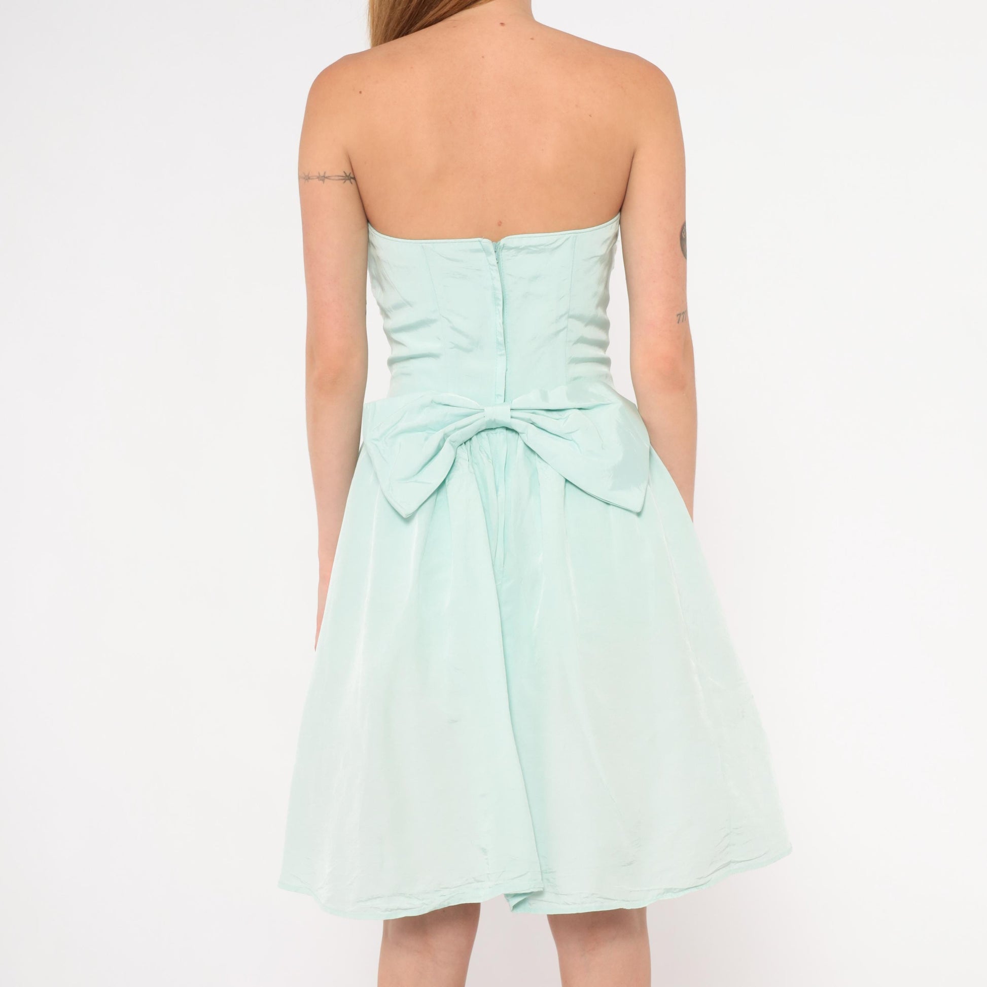 Gunne Sax 80s Mint Strapless Dress Sequin Lace Sweetheart Neckline Knee Length Extra Small XS