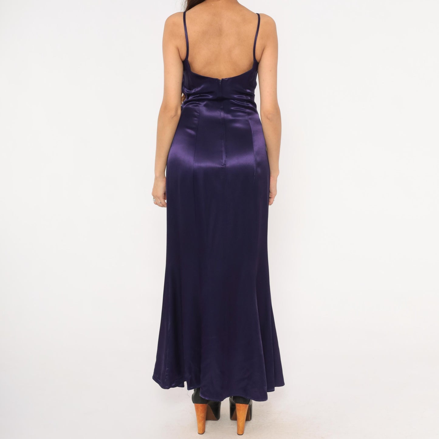 90s Jessica McClintock Gunne Sax Purple Satin Maxi Gown Rhinestone Small S