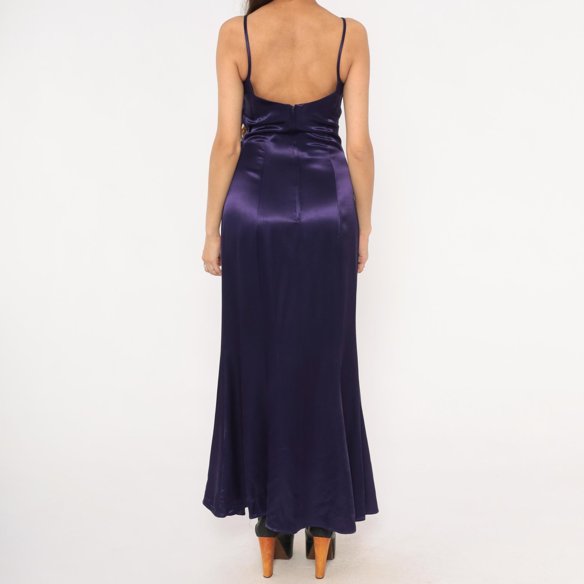 90s Jessica McClintock Gunne Sax Purple Satin Maxi Gown Rhinestone Small S