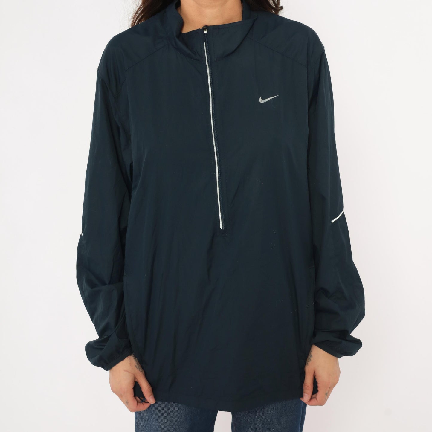 2000s Nike Half-Zip Windbreaker Navy Pullover Reflective Jacket Large L