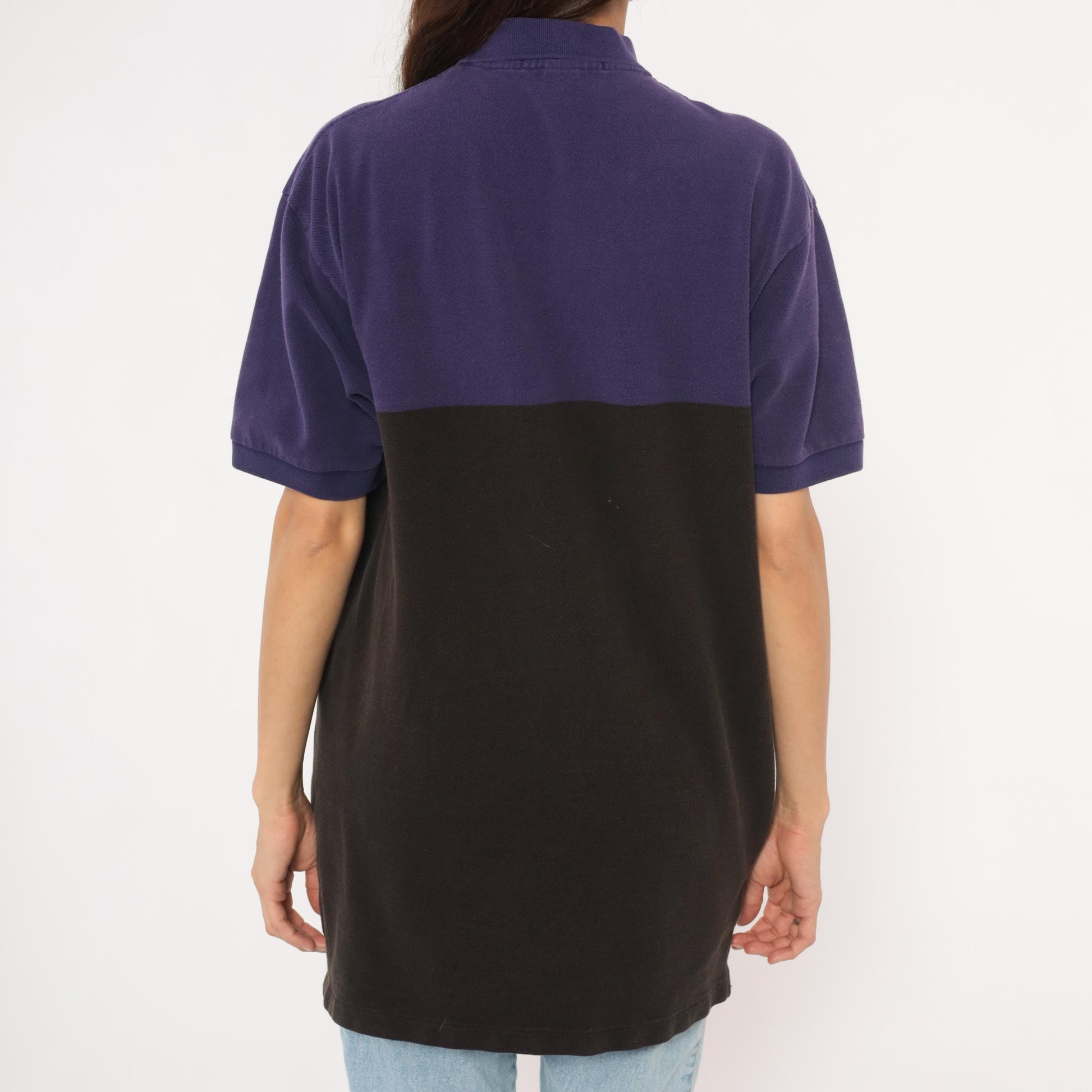 90s Polo by Ralph Lauren Color Block Pique Polo Purple Navy Black Cotton Large L