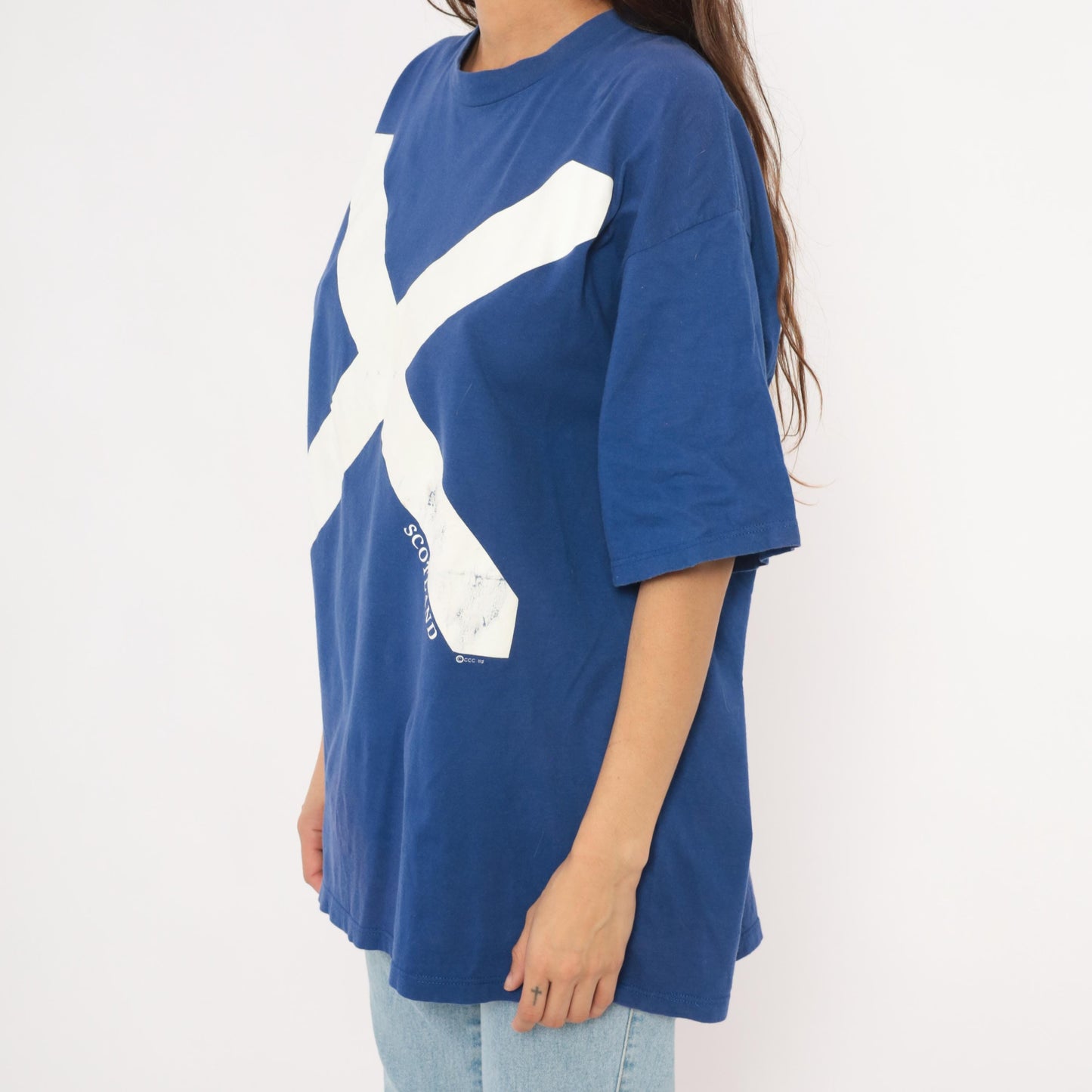 90s Scotland Saltire Flag Graphic Tee Jerzees Cobalt Blue Cotton Extra Large XL