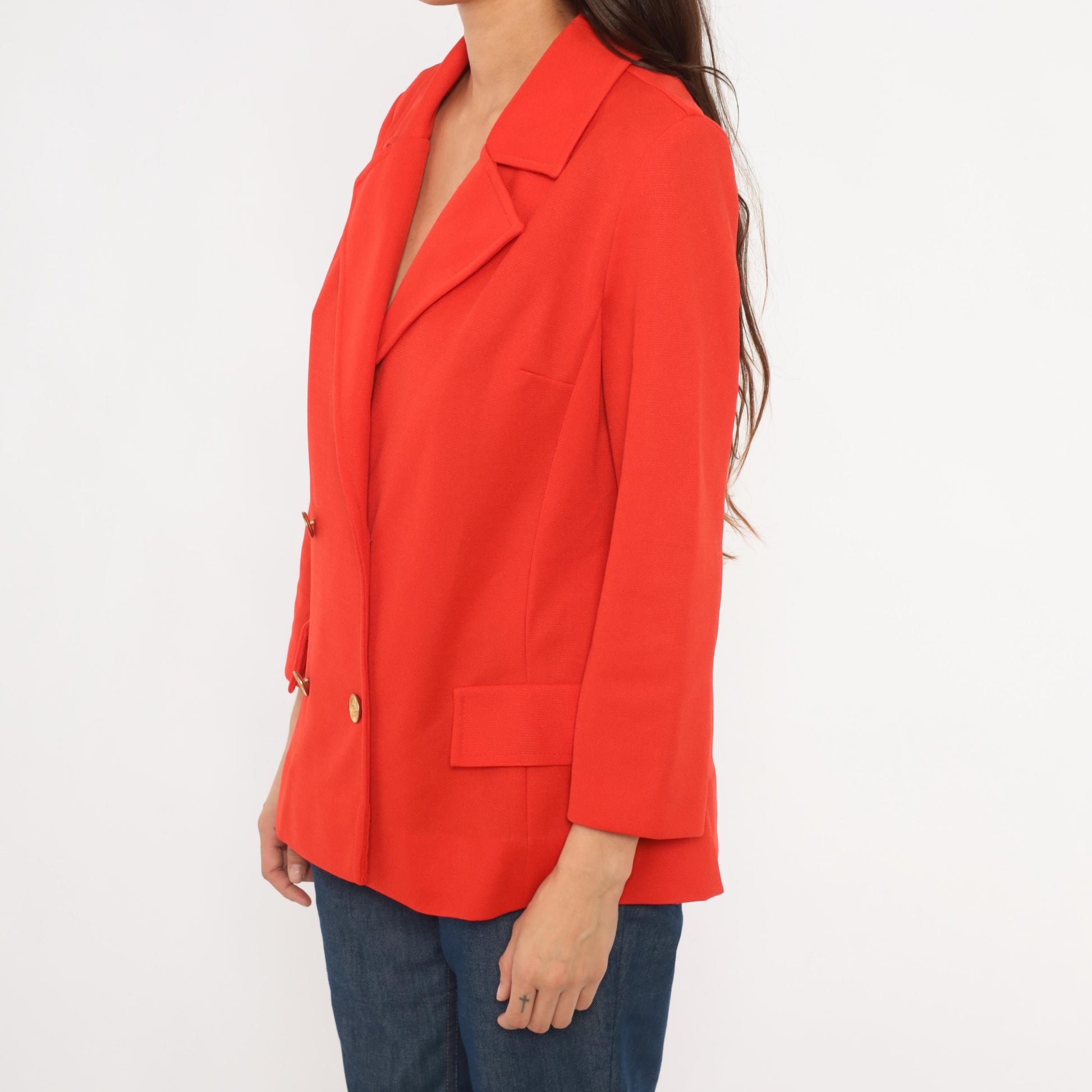 70s Bodin Knits Red Double Breasted Blazer Gold Buttons Medium M