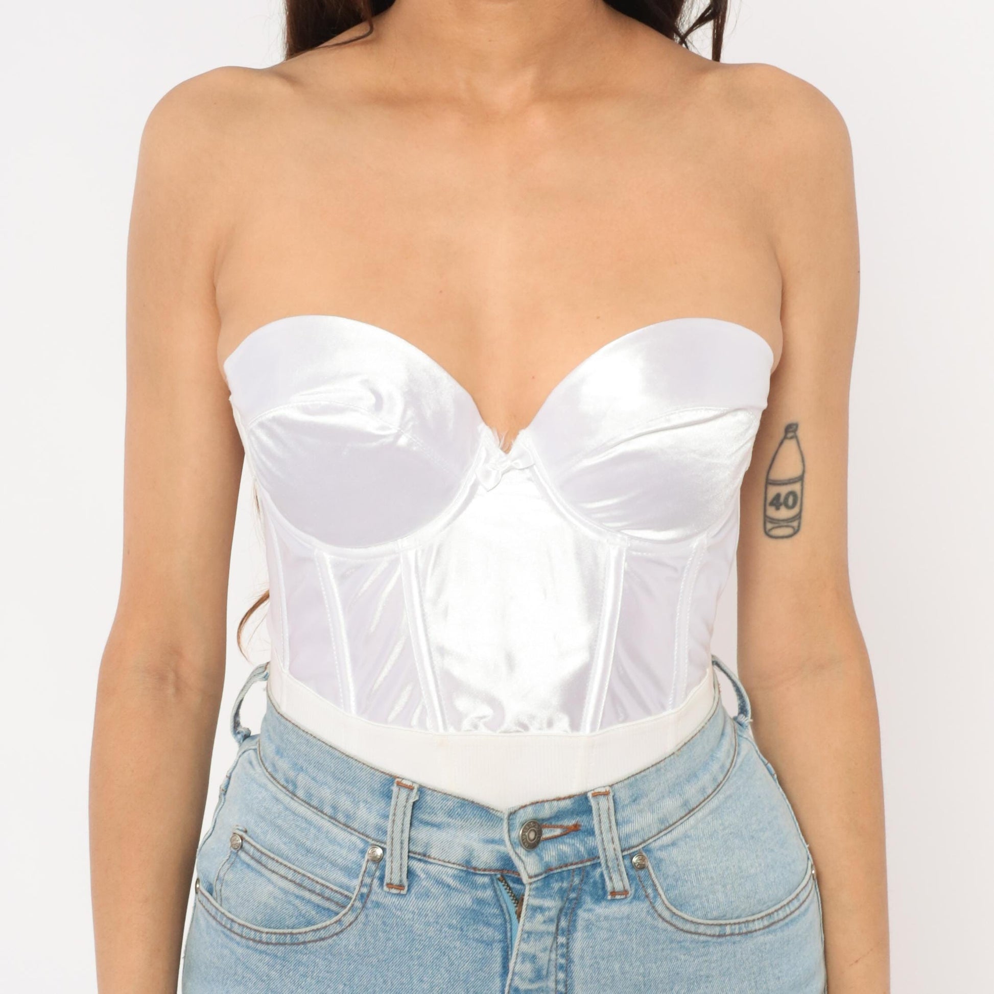 Wonderbra White Satin Bustier Strapless Sweetheart Crop 34C