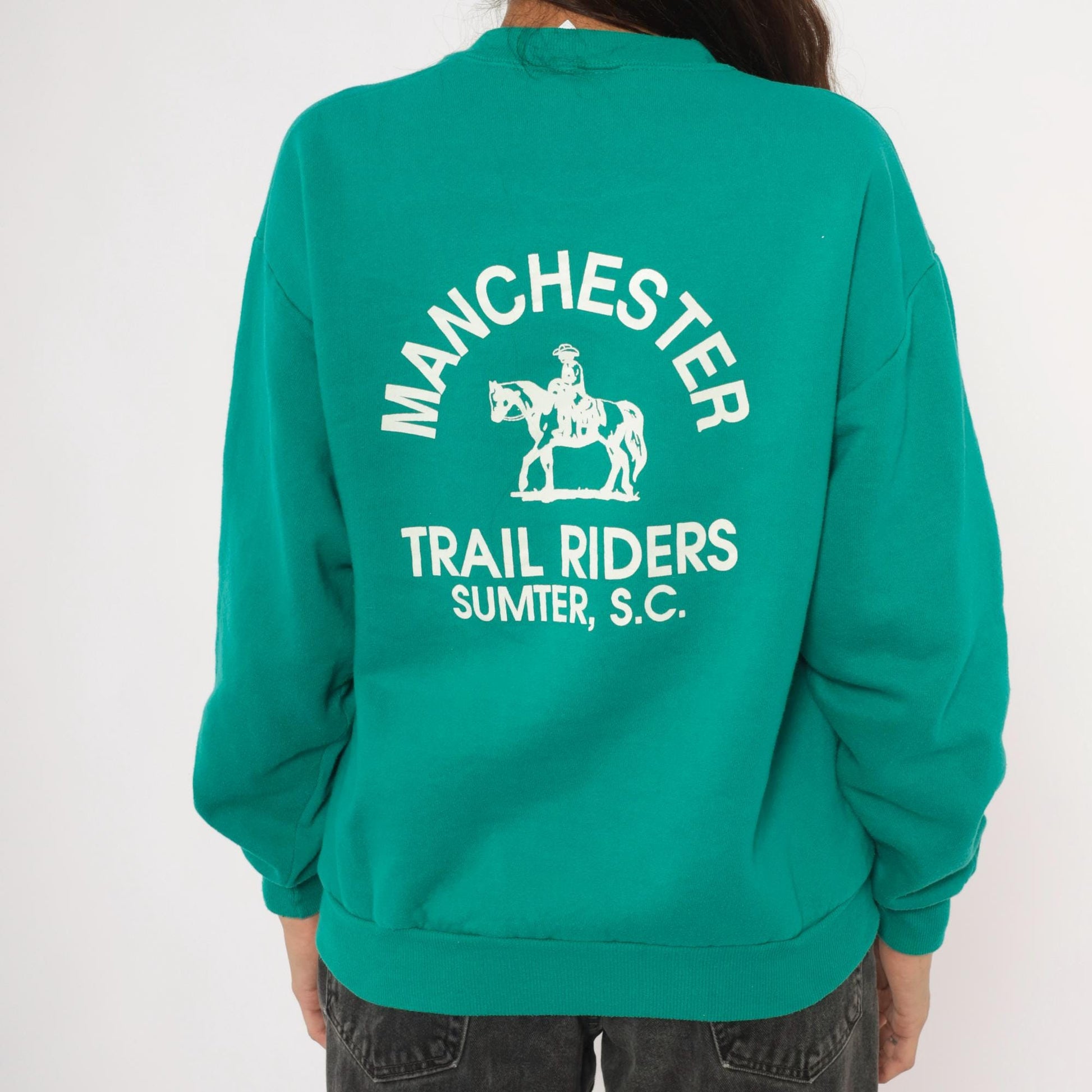 90s Jerzees Manchester Trail Riders Equestrian Sweatshirt Teal Cotton Medium M