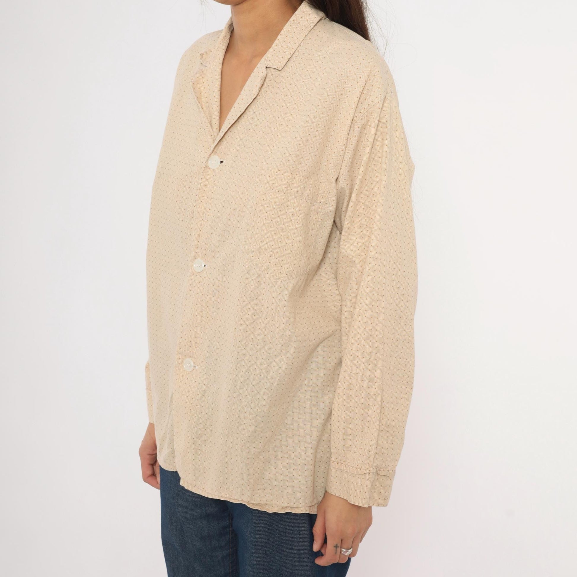 80s Faultless Basketweave Camp Collar Shirt Tan Cotton Blend Large L