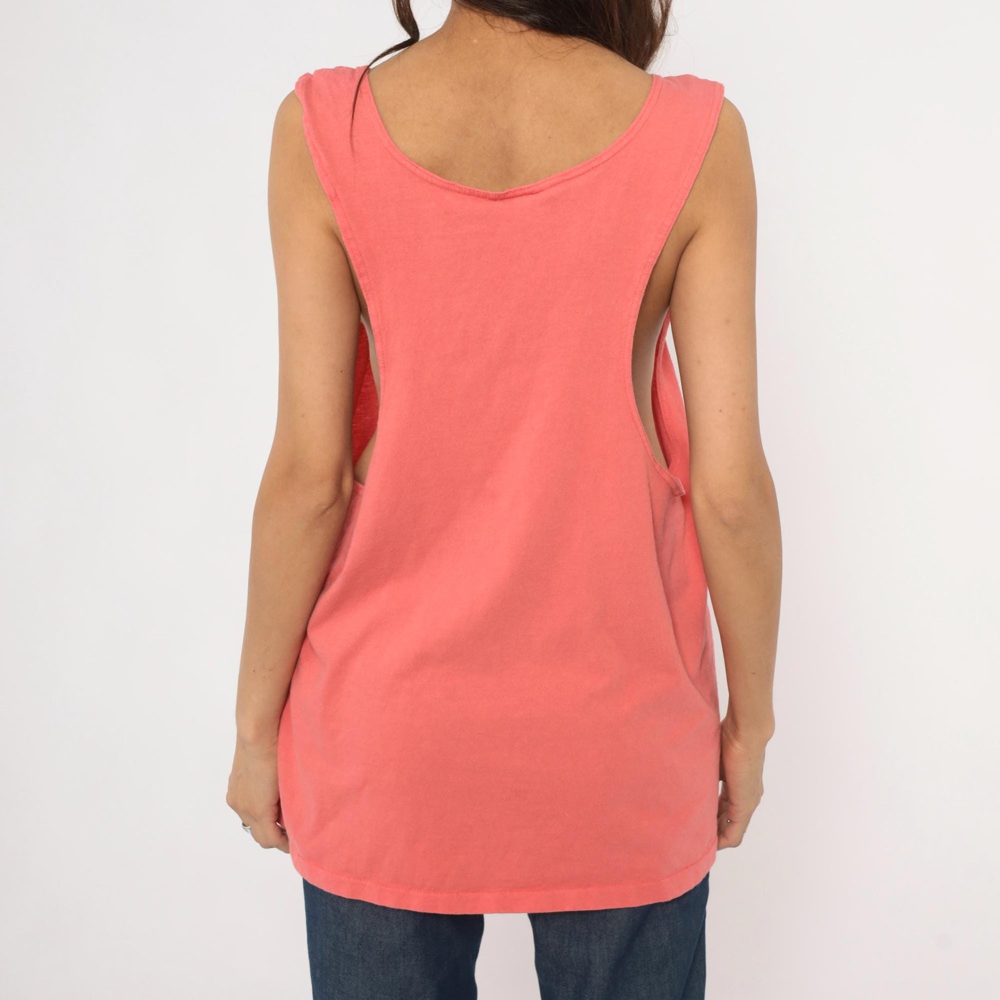 90s Todays News Coral Tank Top Scoop Neck Cotton Medium M