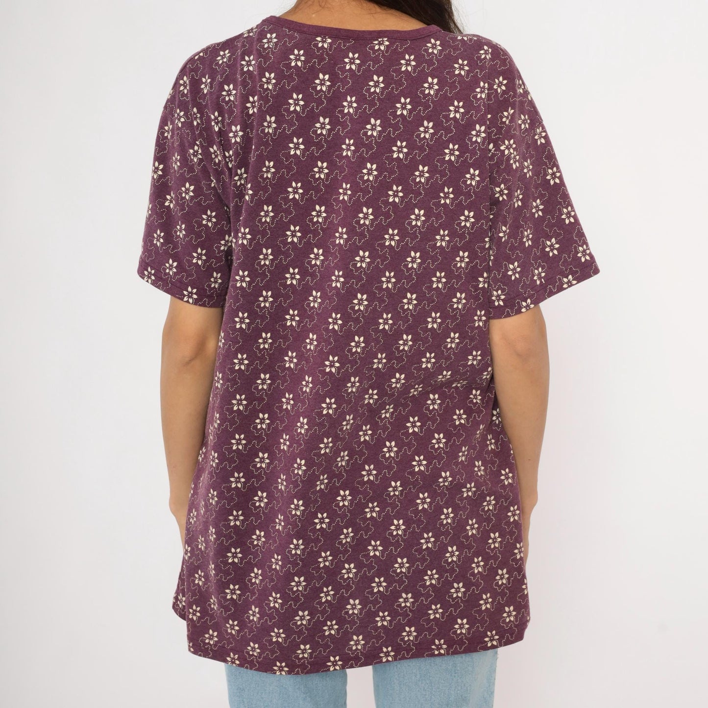 90s Kavio Designs Floral Tee Plum Ditsy Print Cotton Tunic Large L