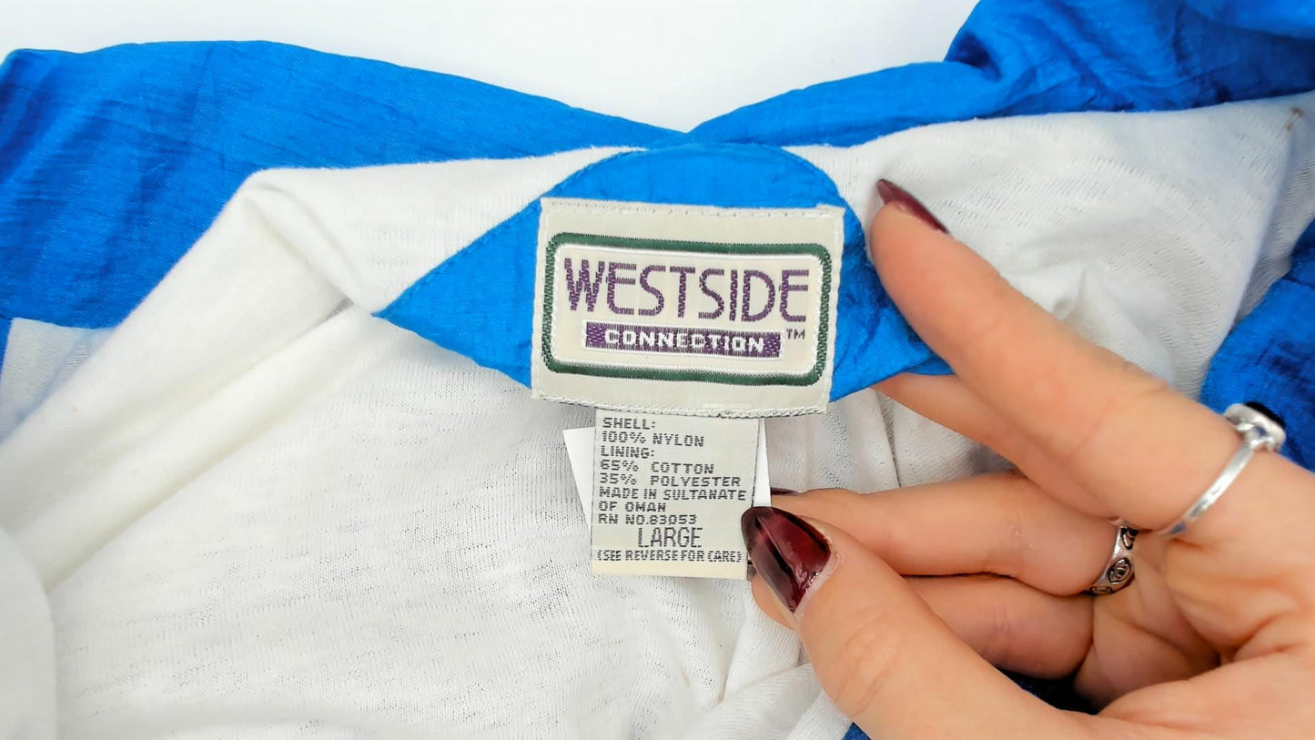 90s Westside Connection Windbreaker Teal White Crown Print Zip Jacket Large L