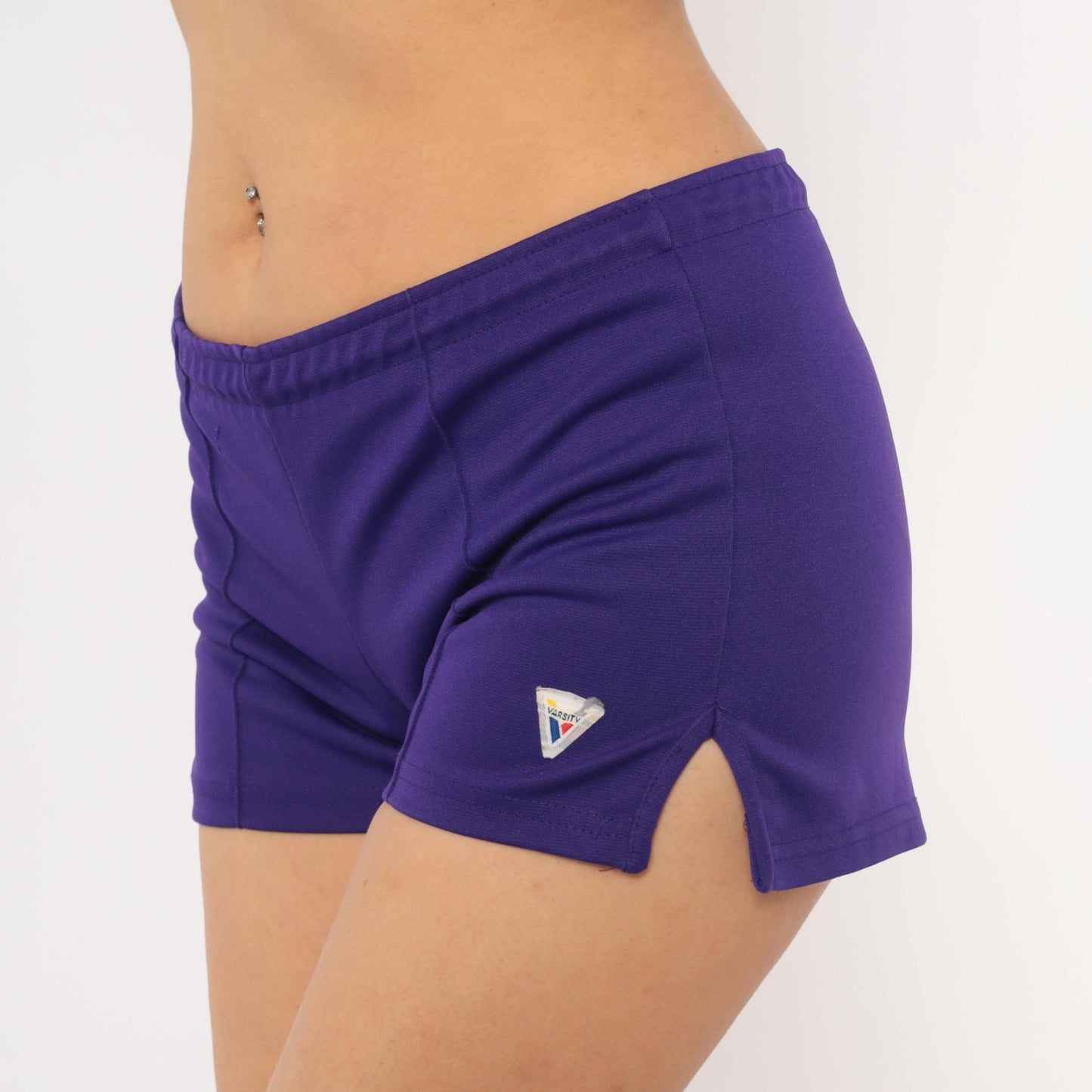 90s Varsity Purple Athletic Shorts Low-Rise Mini Elastic Waist Small S