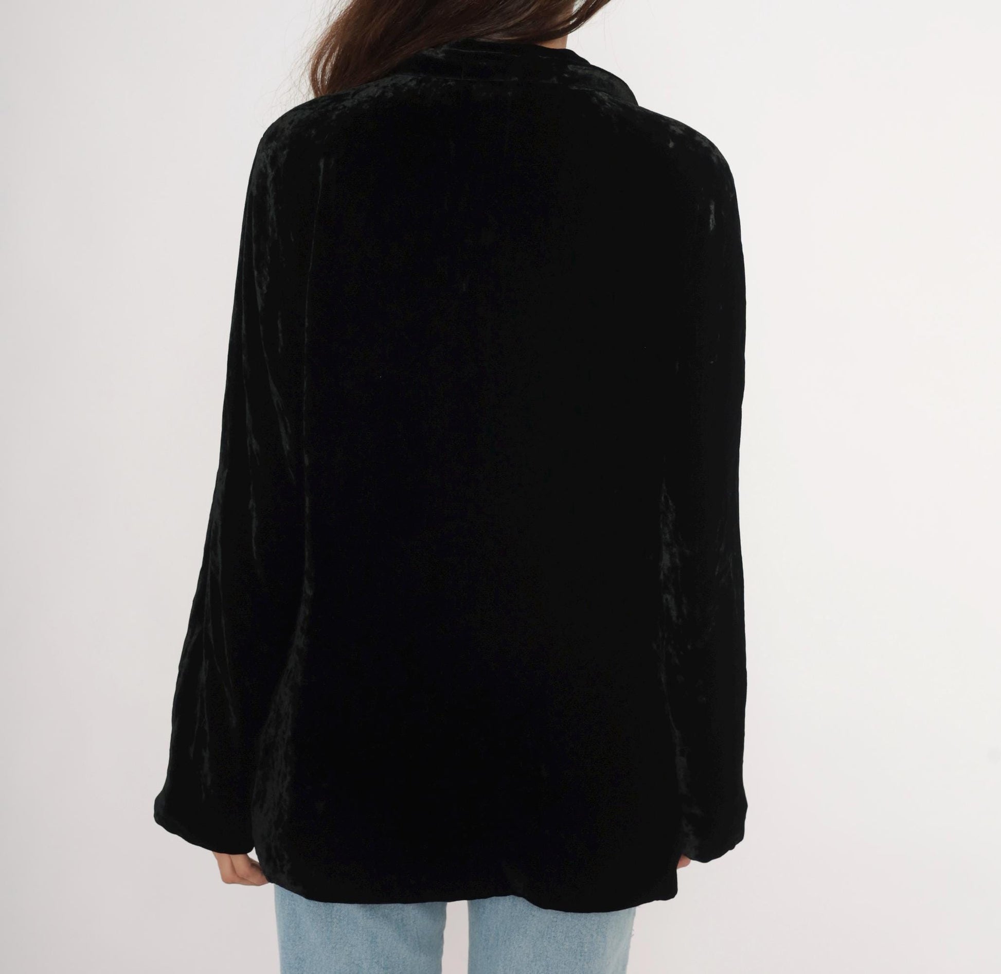 90s J. Jill Black Crushed Velvet Blazer Deep V Single Button Medium