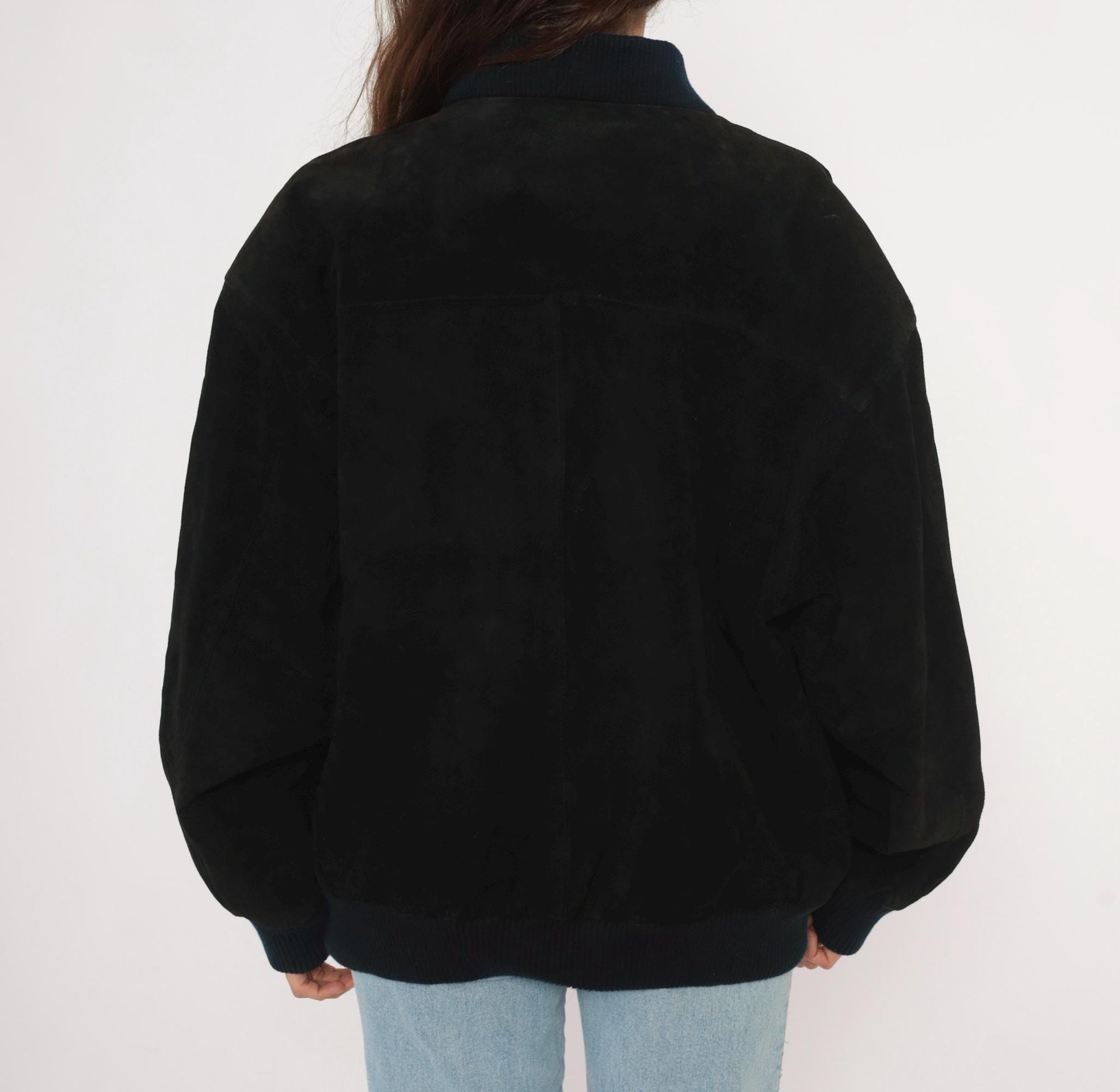 90s Camel Black Suede Bomber Jacket Knit Collar Leather Coat Extra Large XL