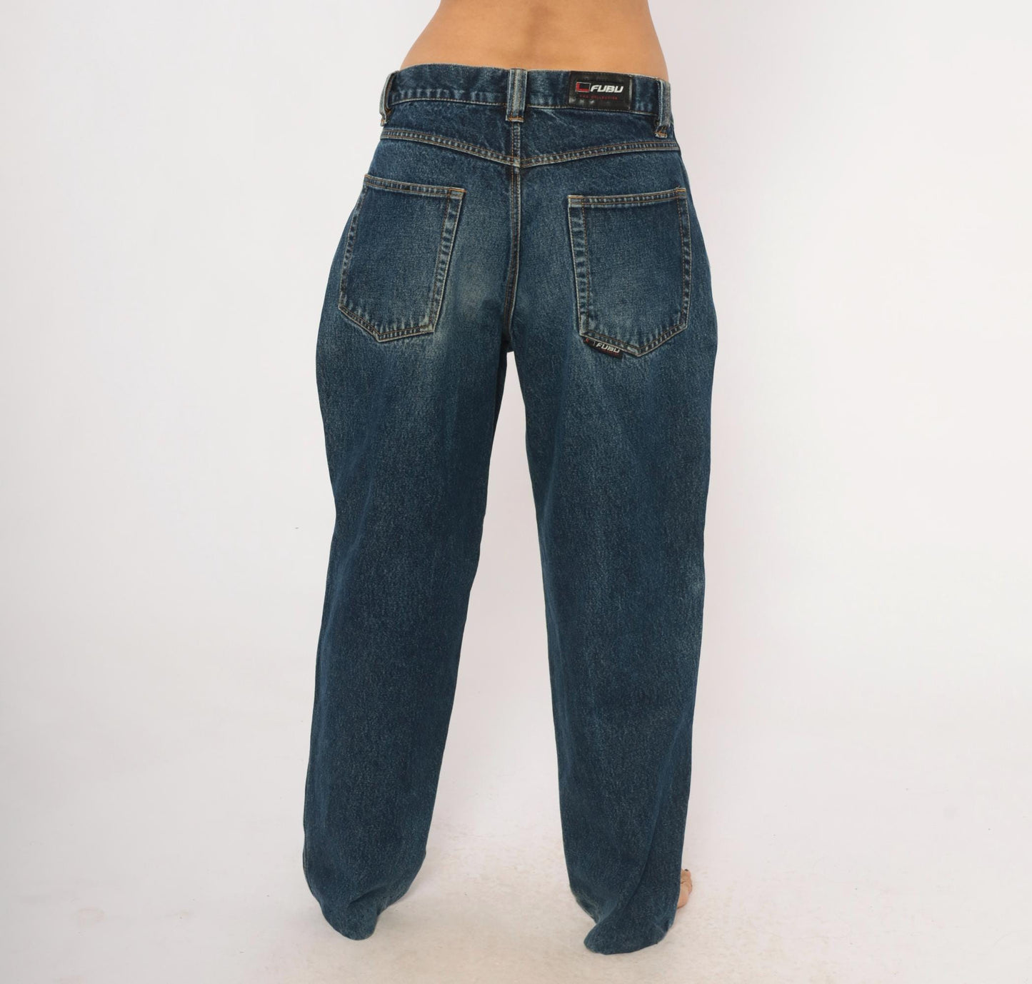 Fubu Baggy Jeans 2000s Dark Wash Denim Straight Leg Y2K Medium M