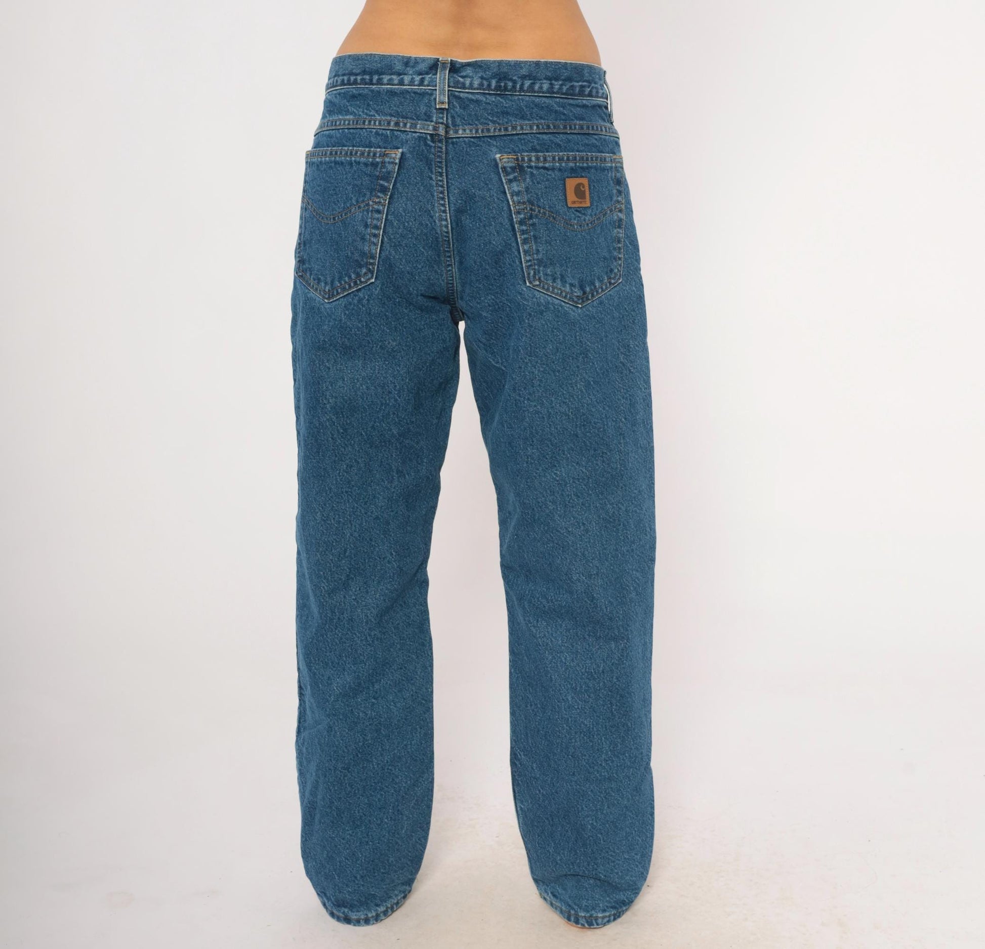 2000s Carhartt Flannel Lined Jeans Medium Wash Straight Leg Blue Denim 31x30