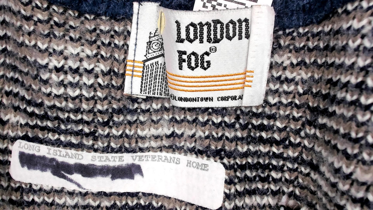 80s London Fog Fair Isle Zip Cardigan Navy Taupe Cream Snowflake Medium