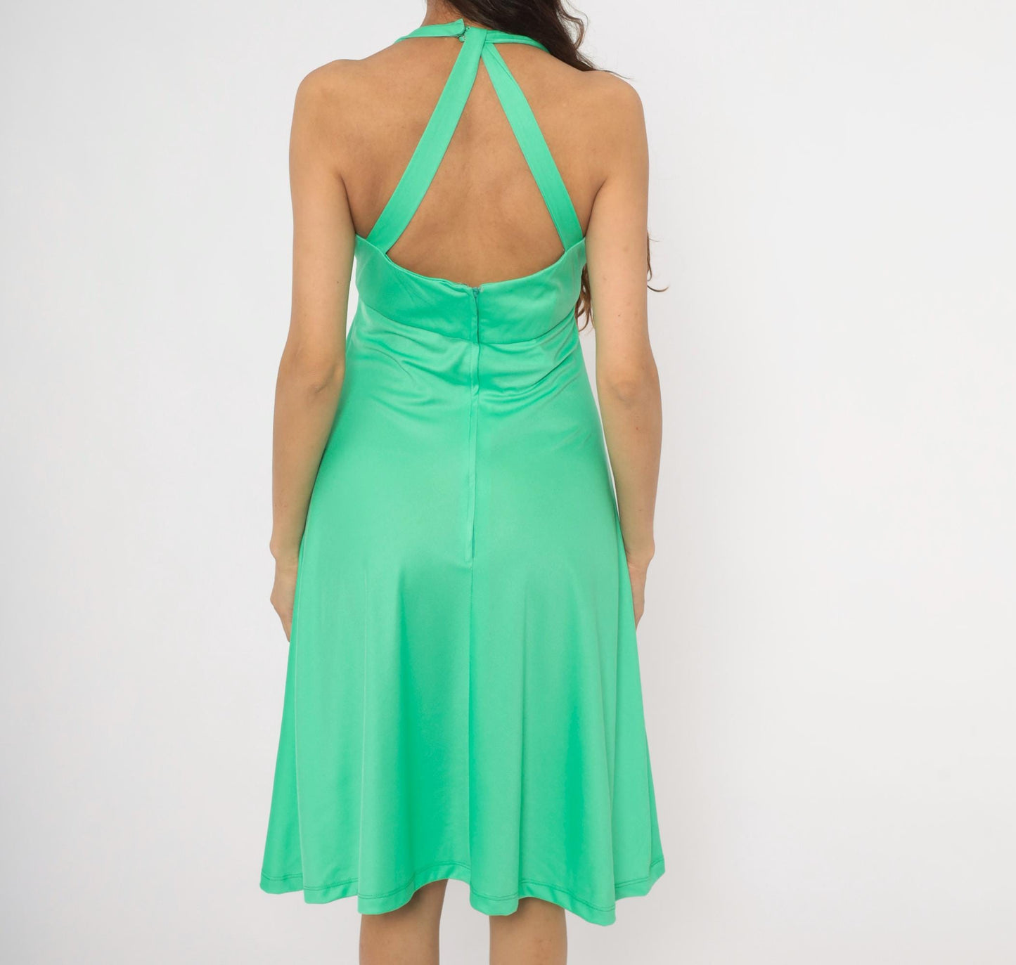 70s Joan Leslie Mint Green Halter Sundress Open Back Tie Neck Medium M