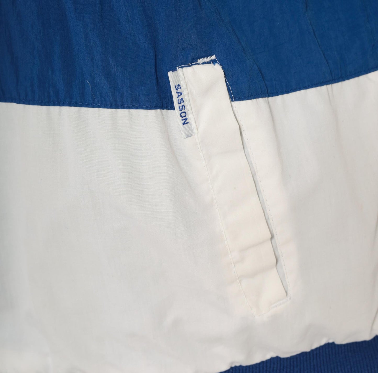 80s Sasson Reversible Windbreaker Blue White Colorblock Raglan Jacket Large