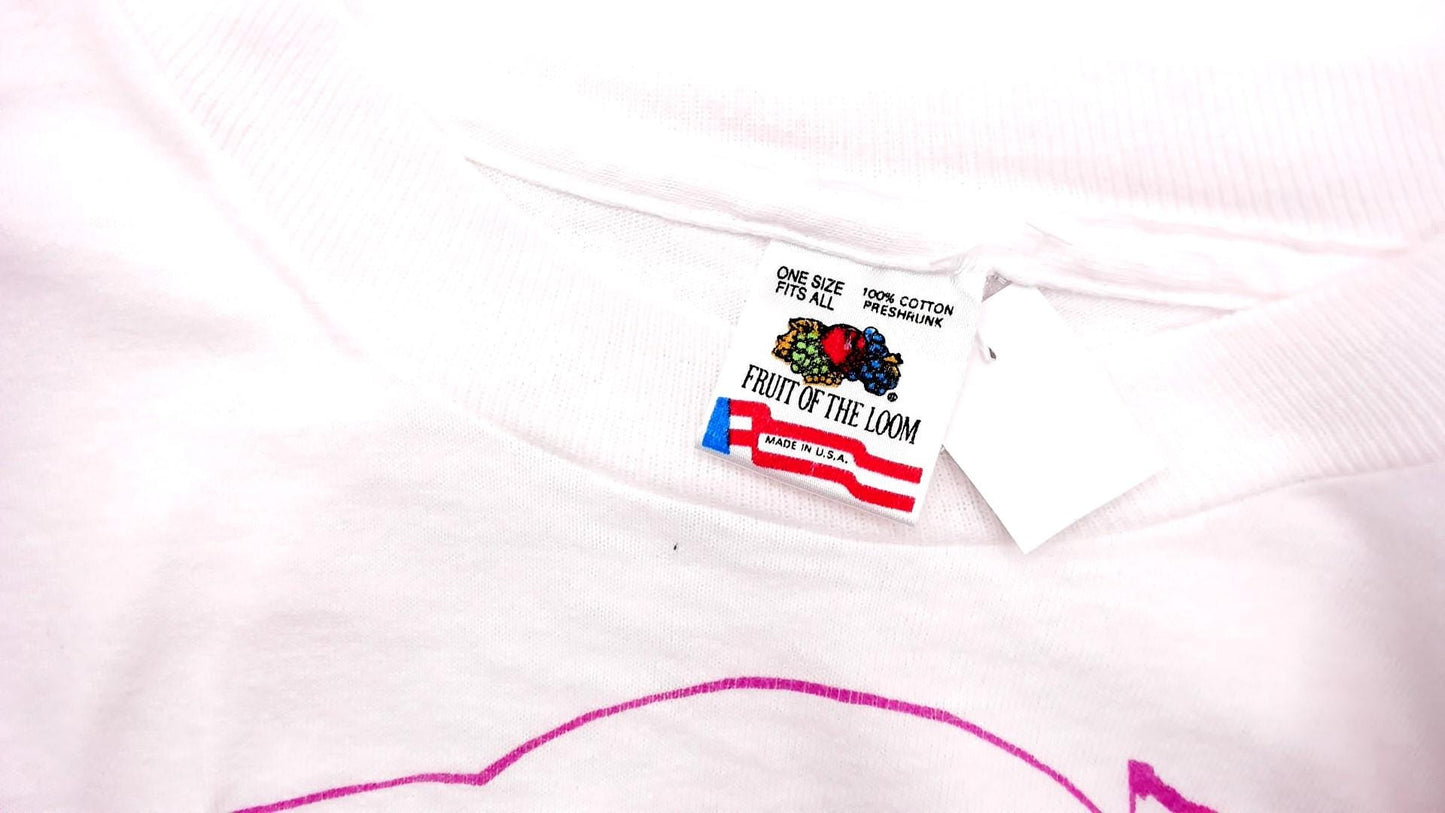 90s Honolulu Nights Fruit of the Loom Crop Tee White Pink Hibiscus Medium Large
