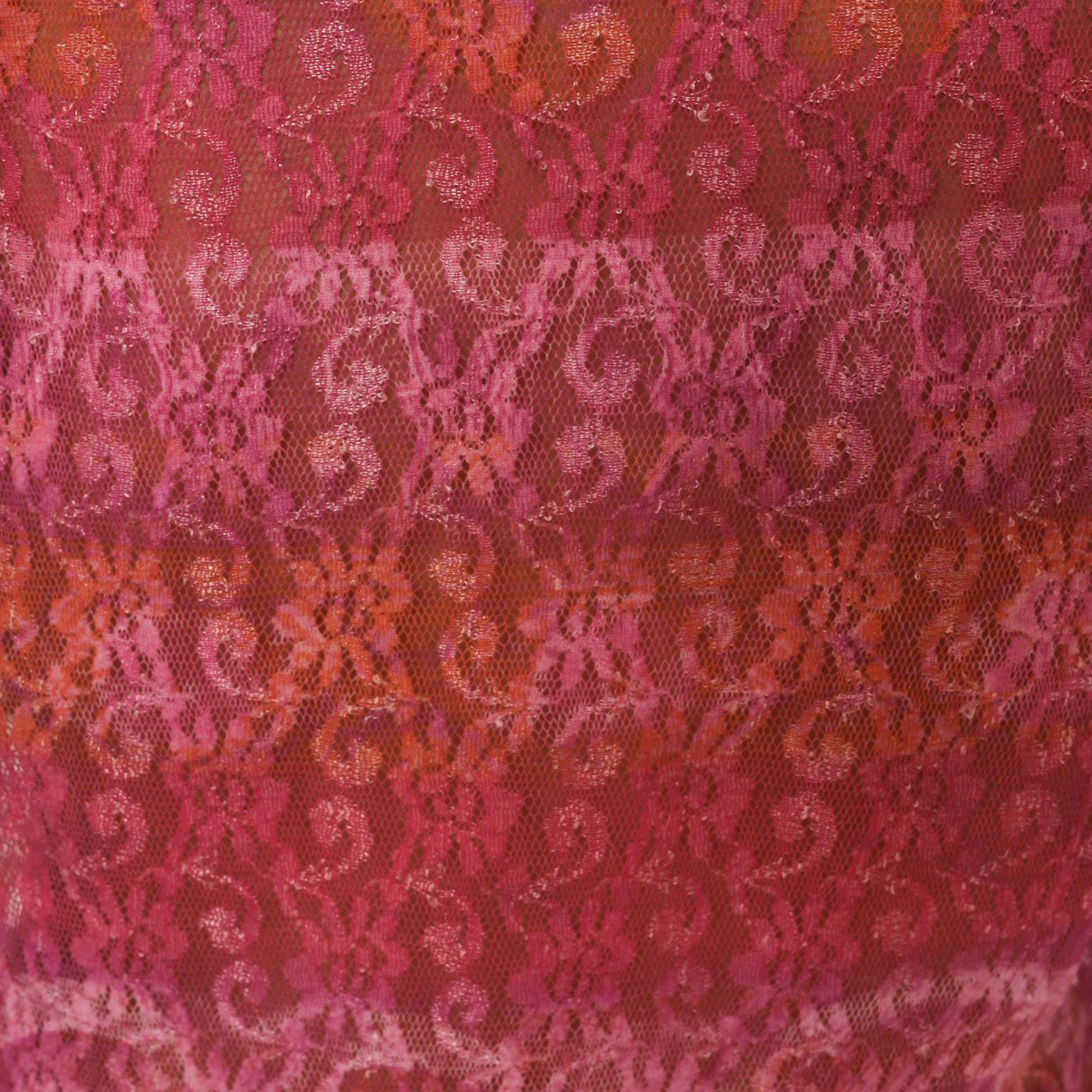 2000s Pink Ombre Floral Lace Dress V-Neck Wrap Bodice Knee Length Extra Large