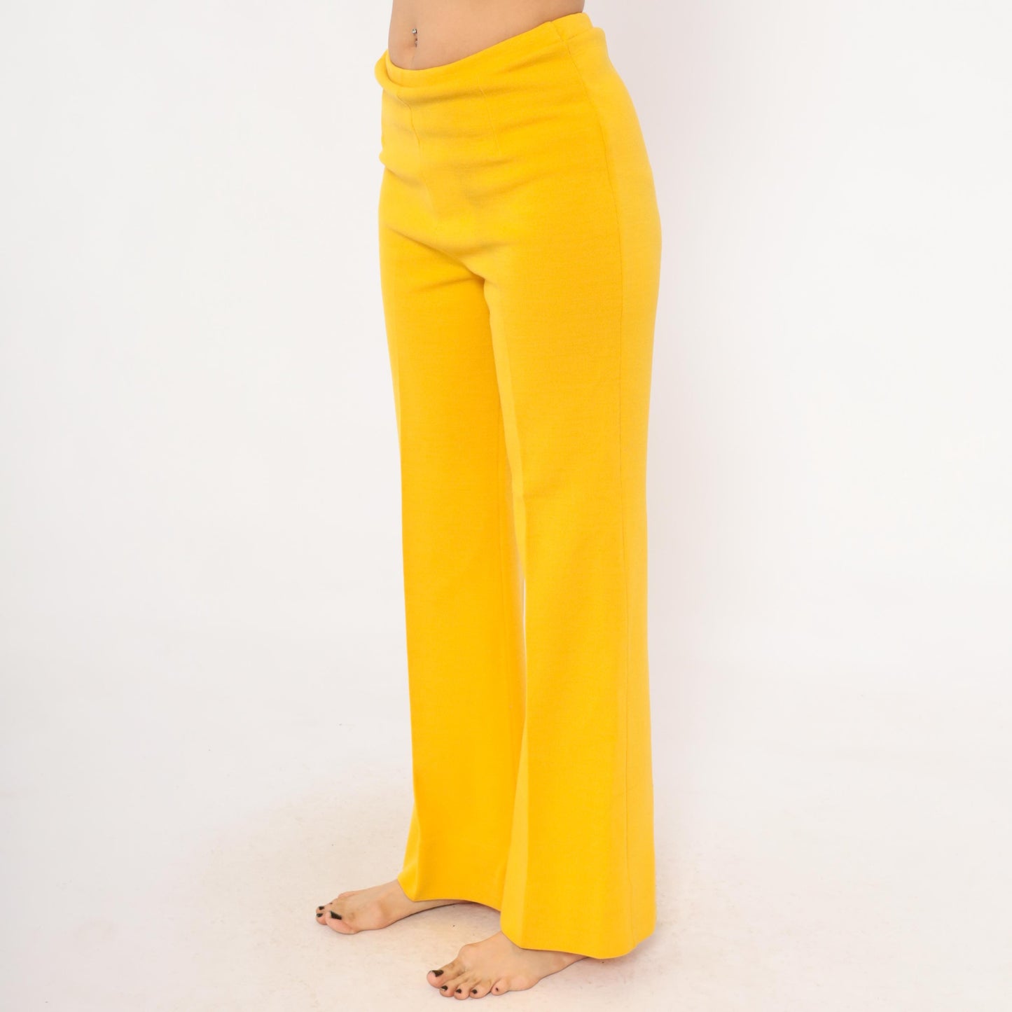 70s Mustard Wide Leg Trousers Pull-On Wool Blend High Waist Straight Leg Large L