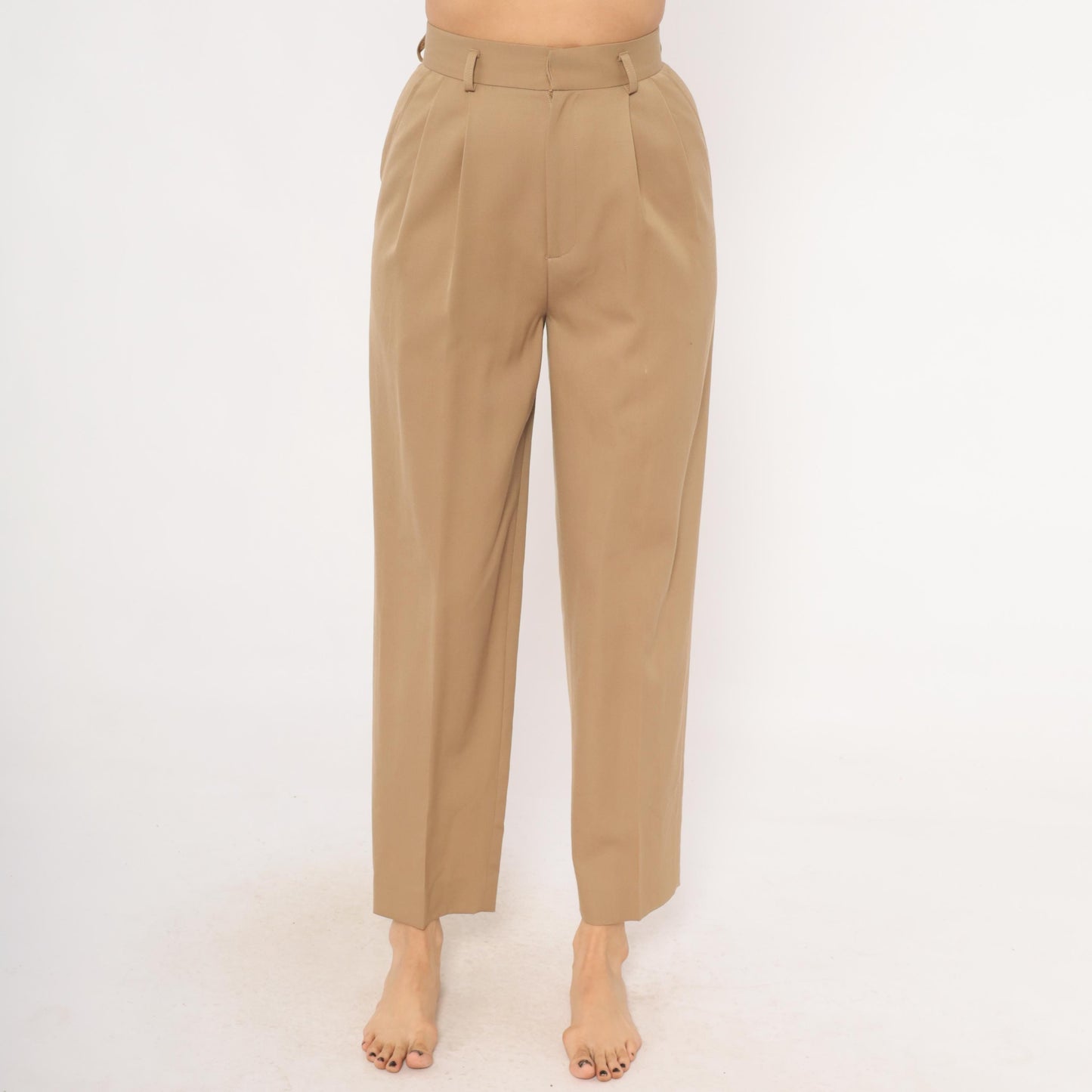 80s Classiques Entier Wool Trousers Tan Pleated High Waist Tapered Extra Small