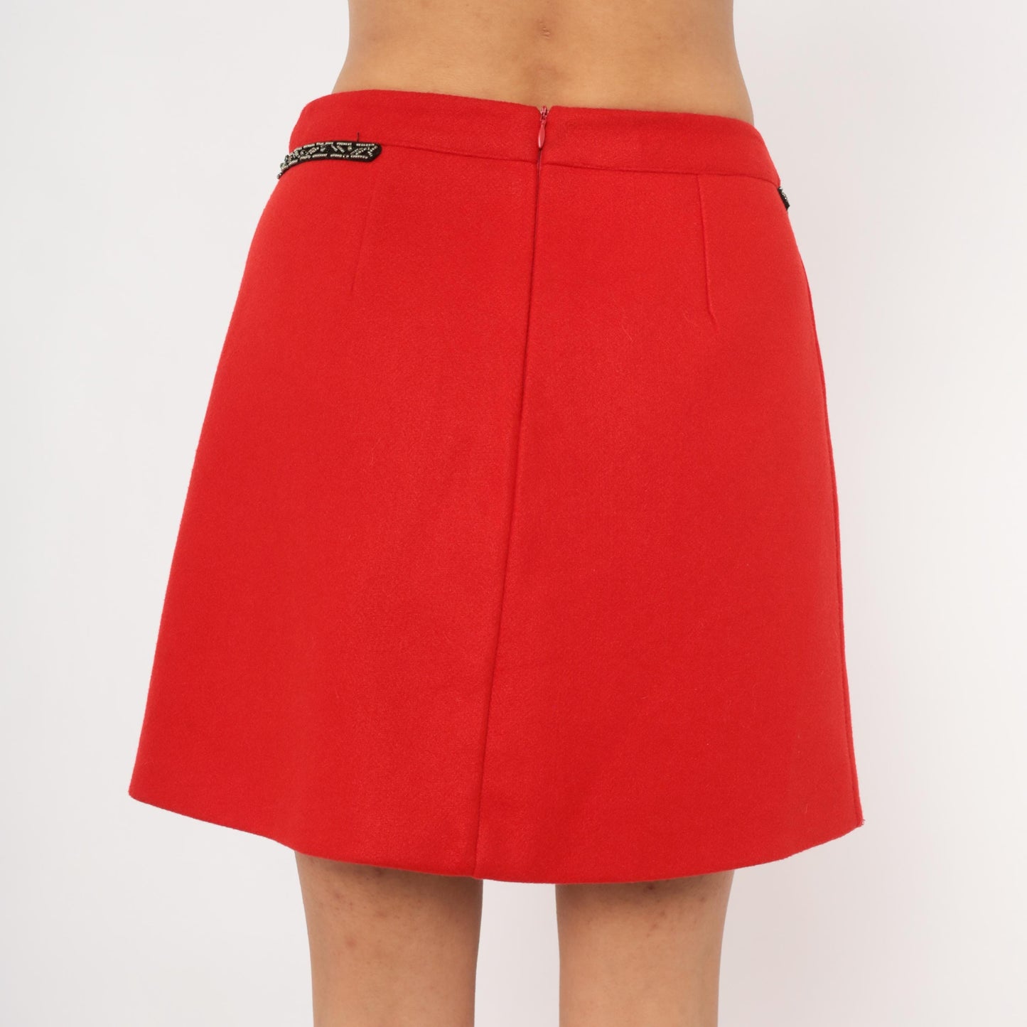 Y2K Red A-Line Mini Skirt Beaded Bow Waistband Large L