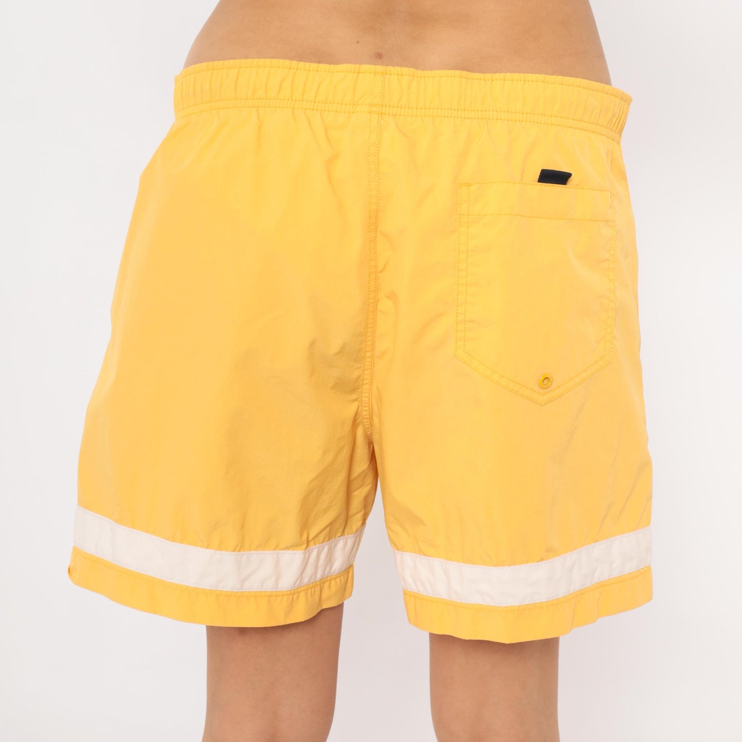 Nautica Yellow Swim Trunks White Stripe Embroidered Logo 2000s Board Short Medium