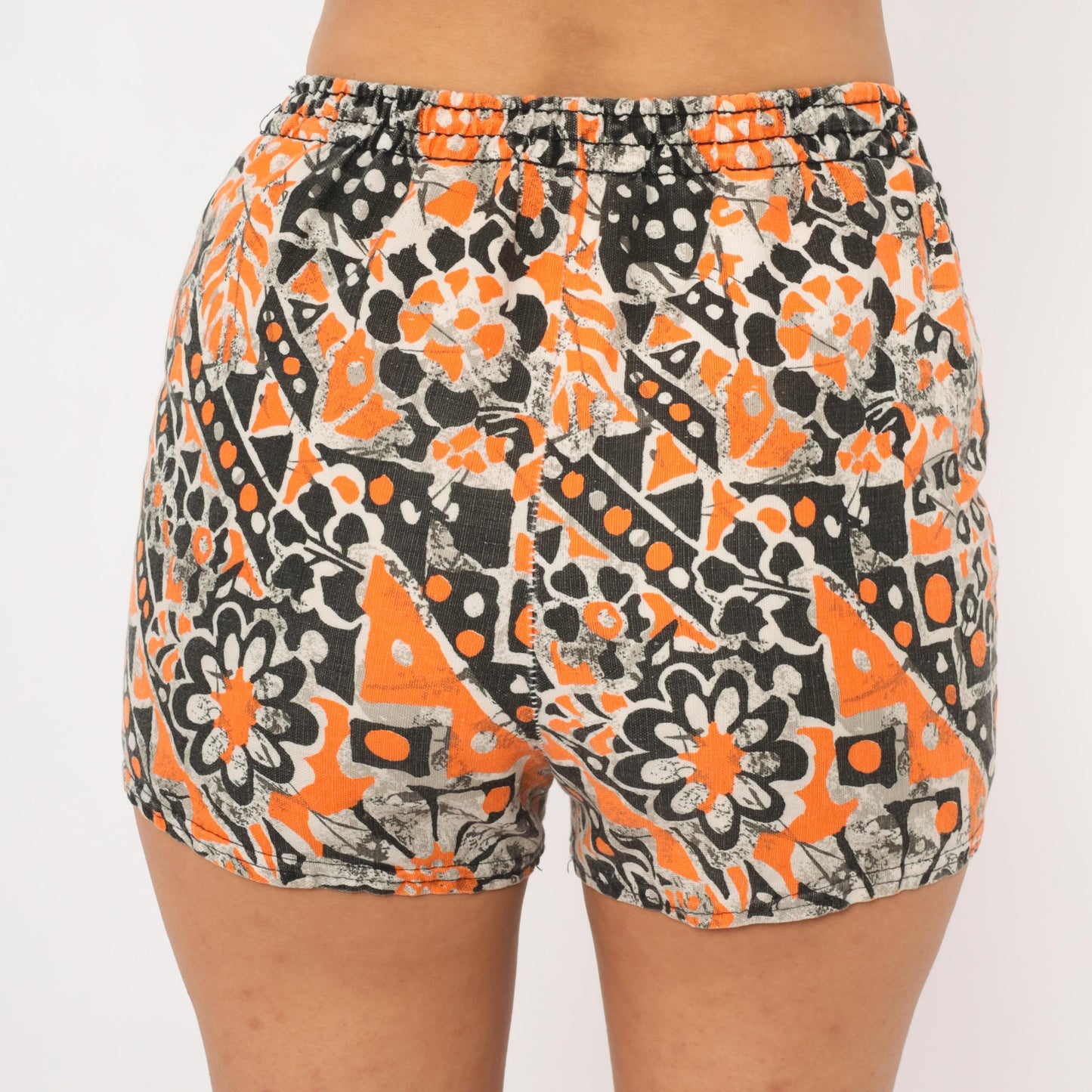 80s Gantner Psychedelic Floral Shorts Orange Black Cotton High Rise Small