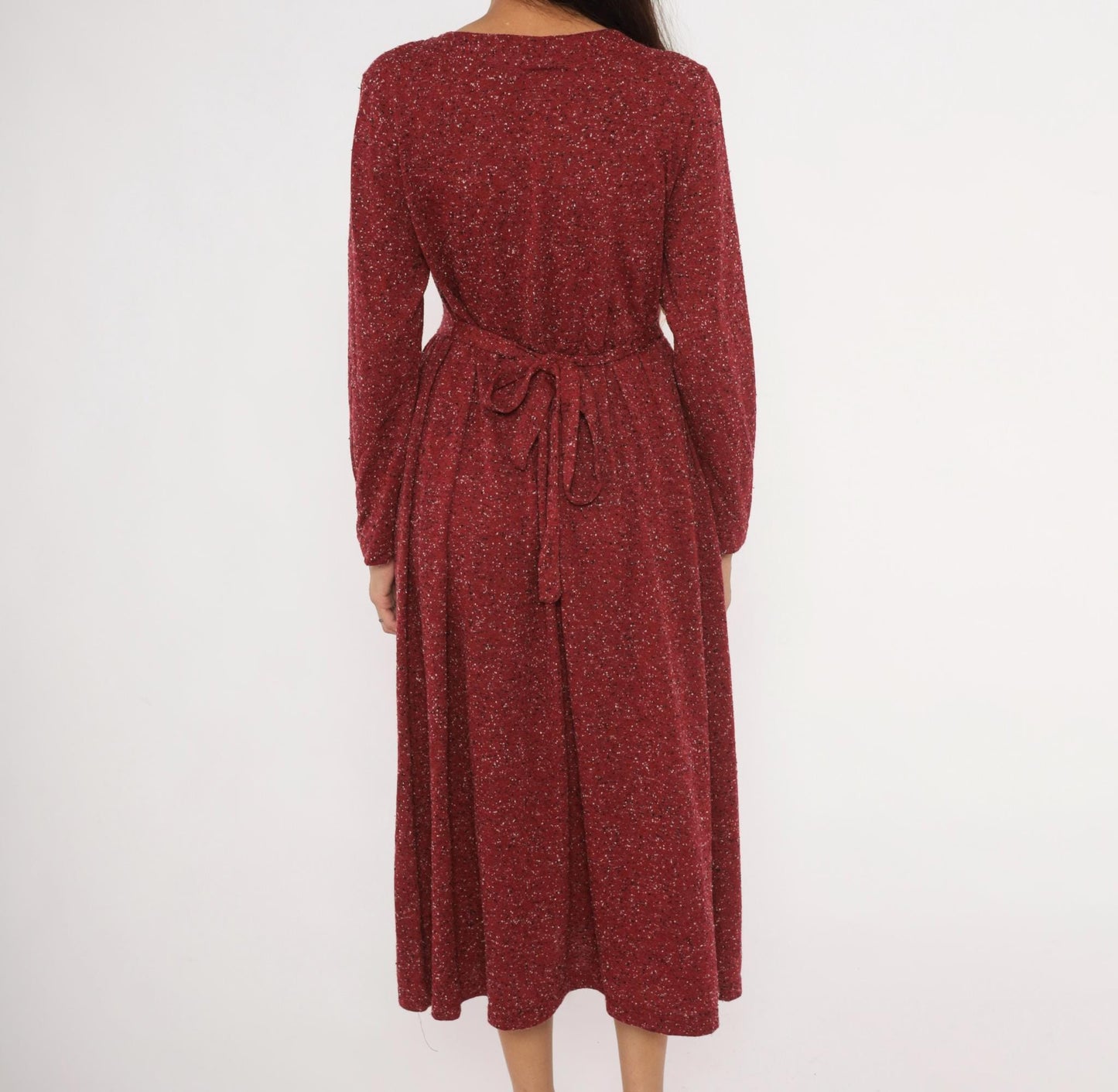 90s Alias Burgundy Speckled Knit Midi Dress Tie Back Medium M