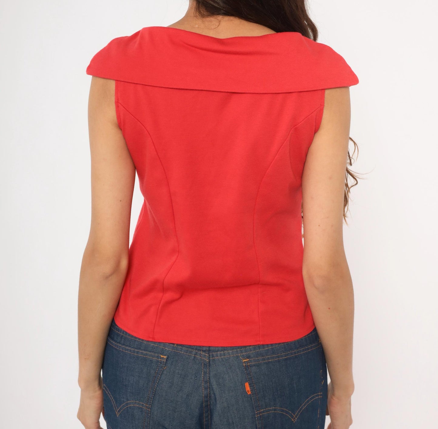 90s Dirty Dancing Red Button Front Blouse Cowl Neck Cap Sleeve Fitted Large L