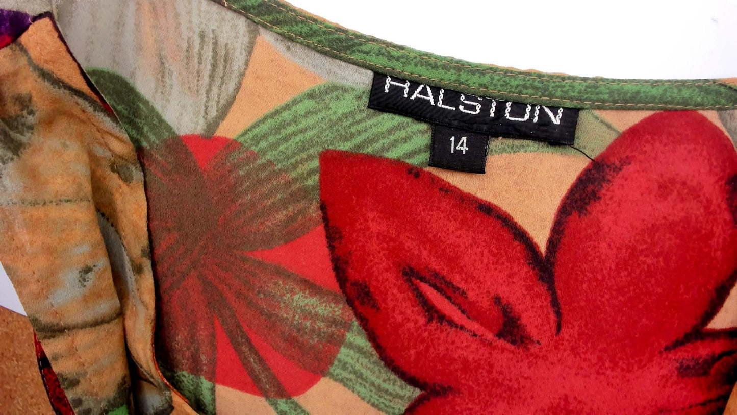 90s Halston Floral Tank Top Tropical Print Sand Medium Large