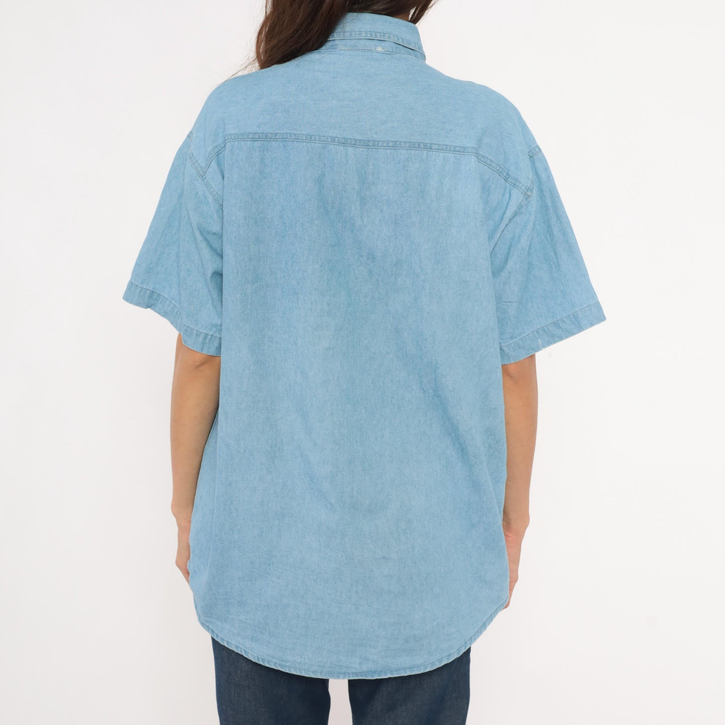 90s Satin Stitches Inc. Patchwork Heart Denim Shirt Light Wash Cotton Medium