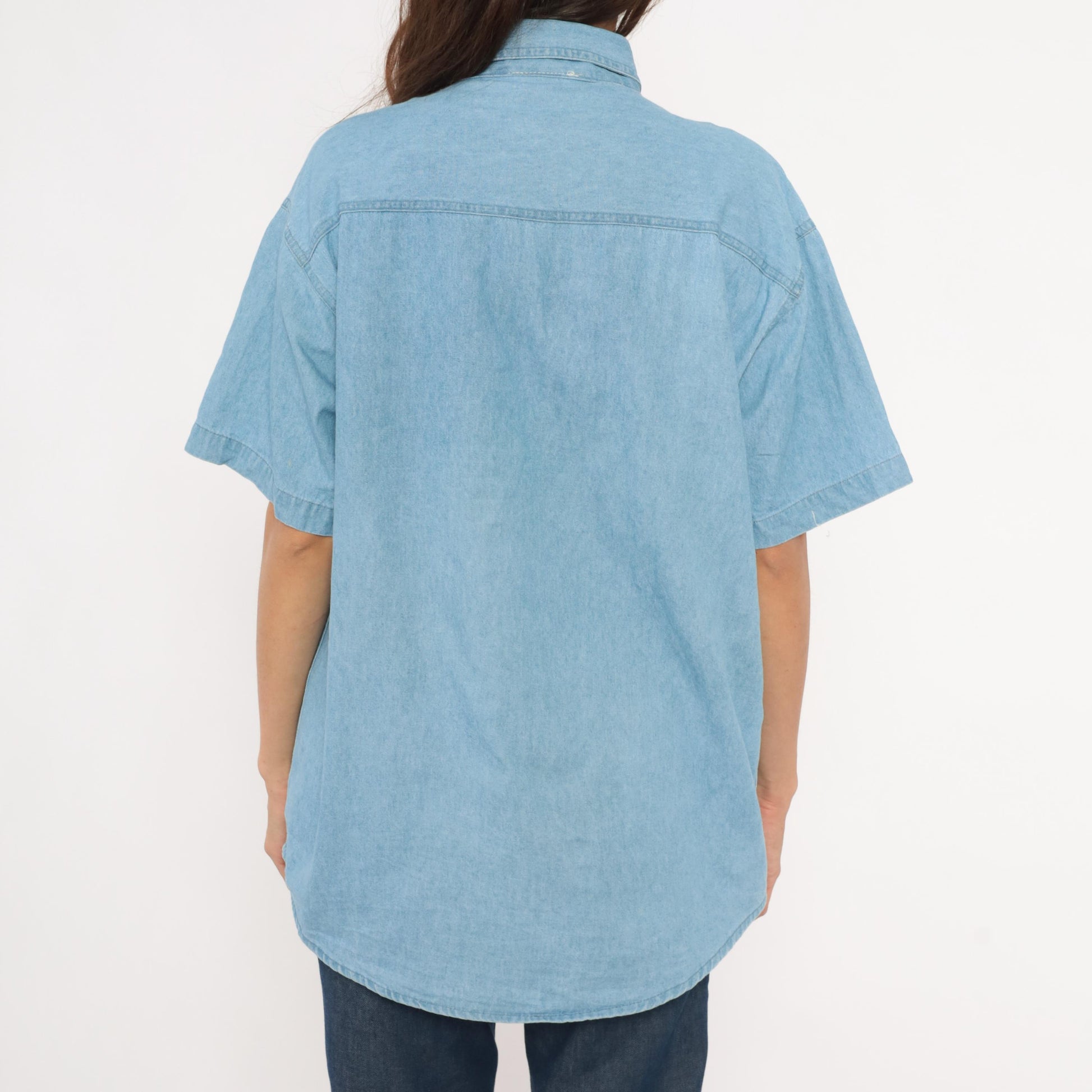90s Satin Stitches Inc. Patchwork Heart Denim Shirt Light Wash Cotton Medium