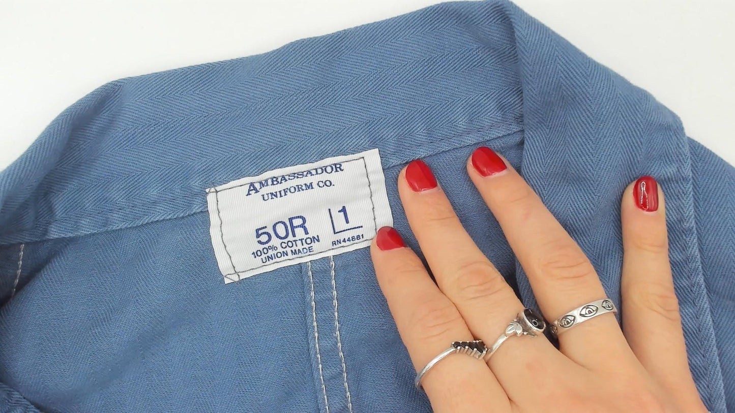 80s Ambassador Uniform Co. Blue Cotton Coveralls ARCO Marine Patch XXL