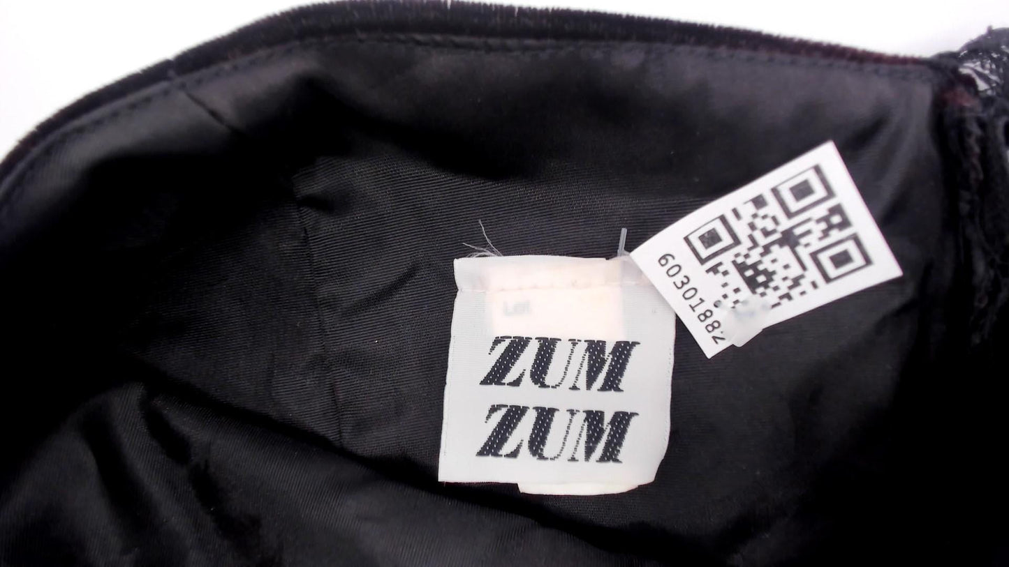 90s ZumZum Black Velvet One-Shoulder Cocktail Dress Burgundy Rosette Small