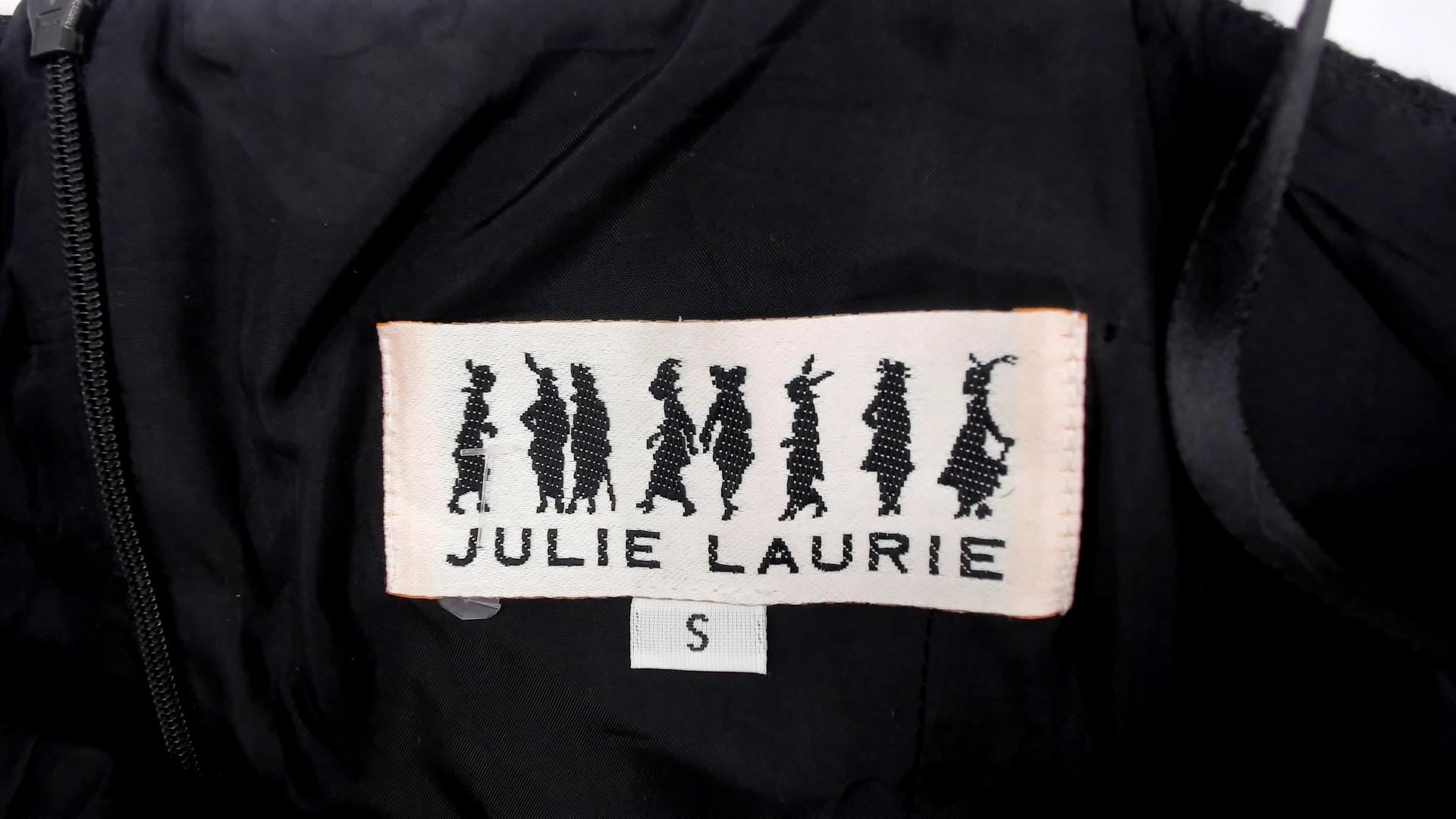 90s Julie Laurie Black Lace Slip Dress Scalloped Hem Spaghetti Strap Extra Small XS