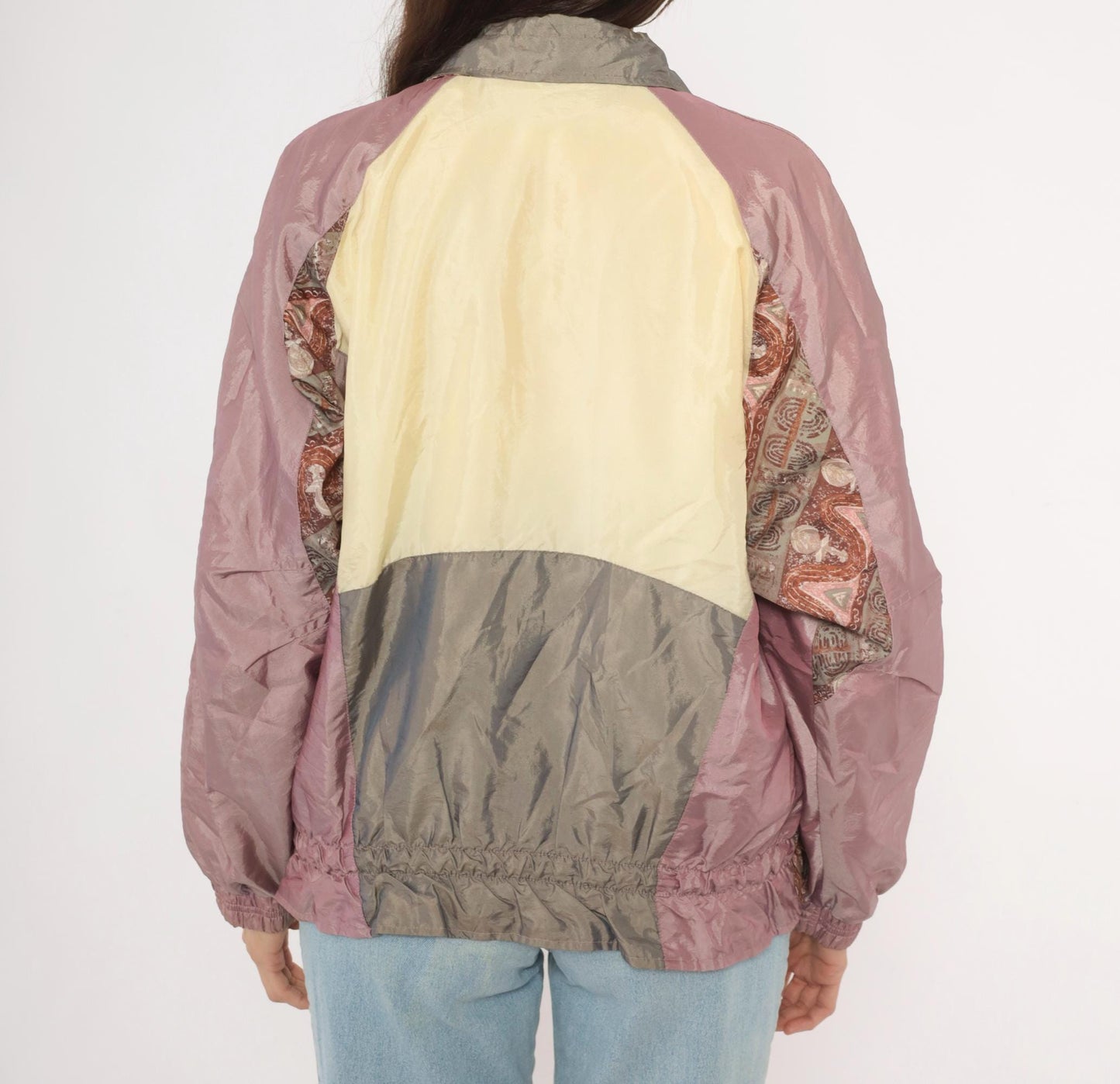 90s Westport Ltd. Colorblock Windbreaker Mauve Grey Cream Paisley Medium M