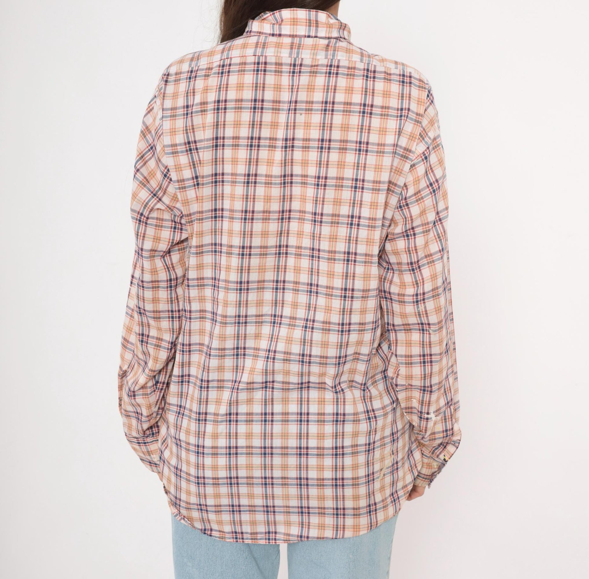 80s Levi Strauss Plaid Flannel Shirt White Navy Red Cotton Large L