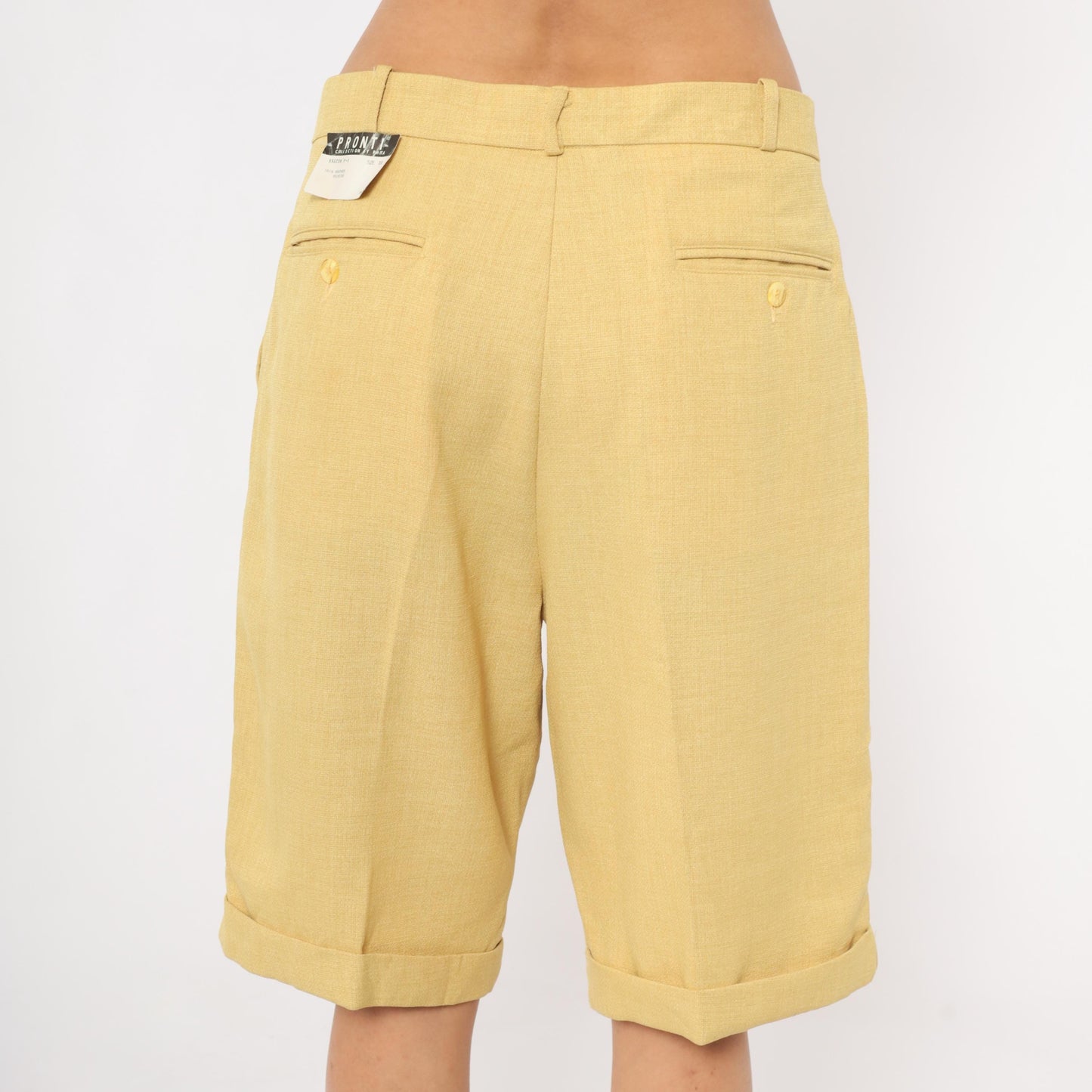 80s Pronti Tan Pleated Bermuda Shorts Tailored Cuffed Medium M