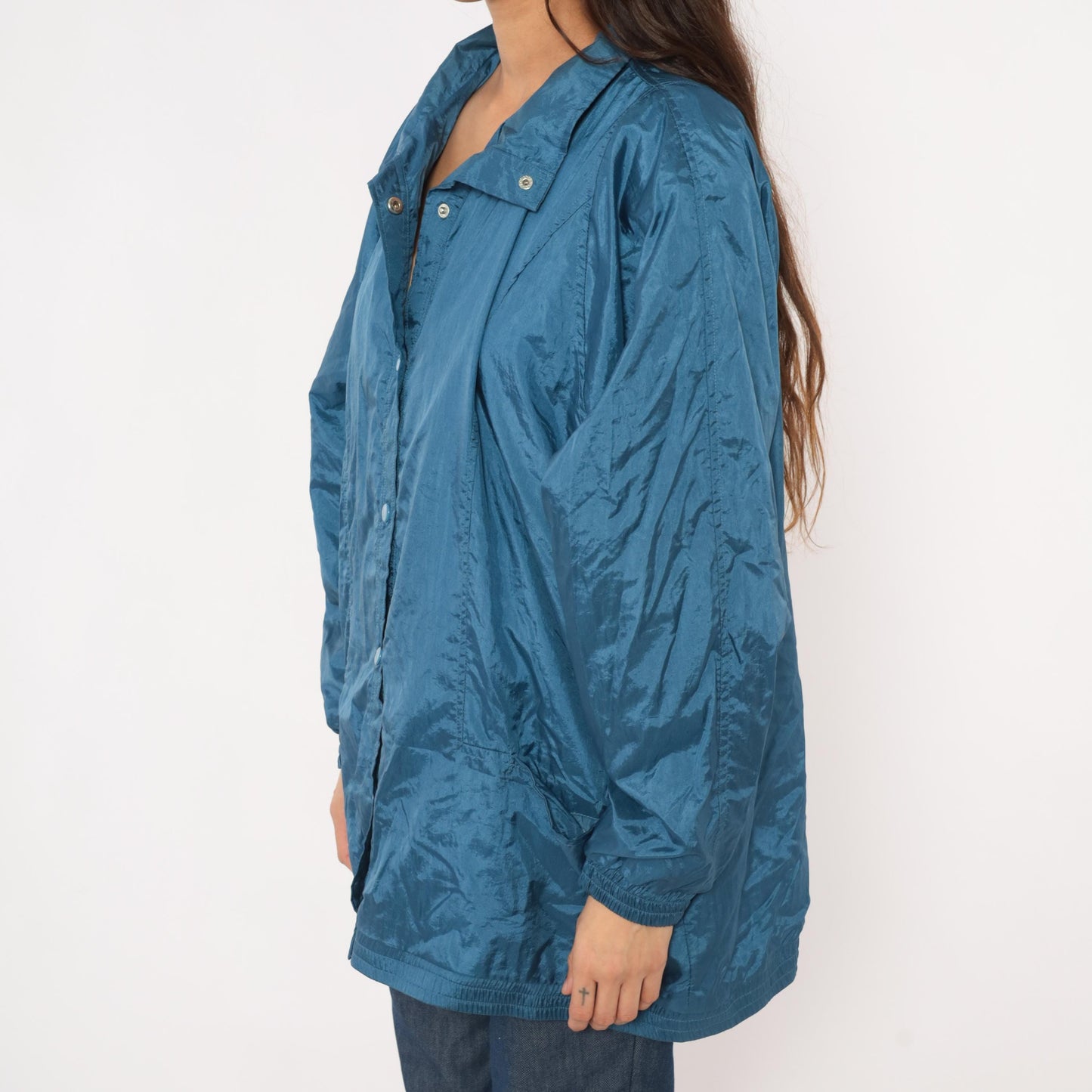 80s Tudor Court Windbreaker Jacket Steel Blue Nylon Coach Coat Large L