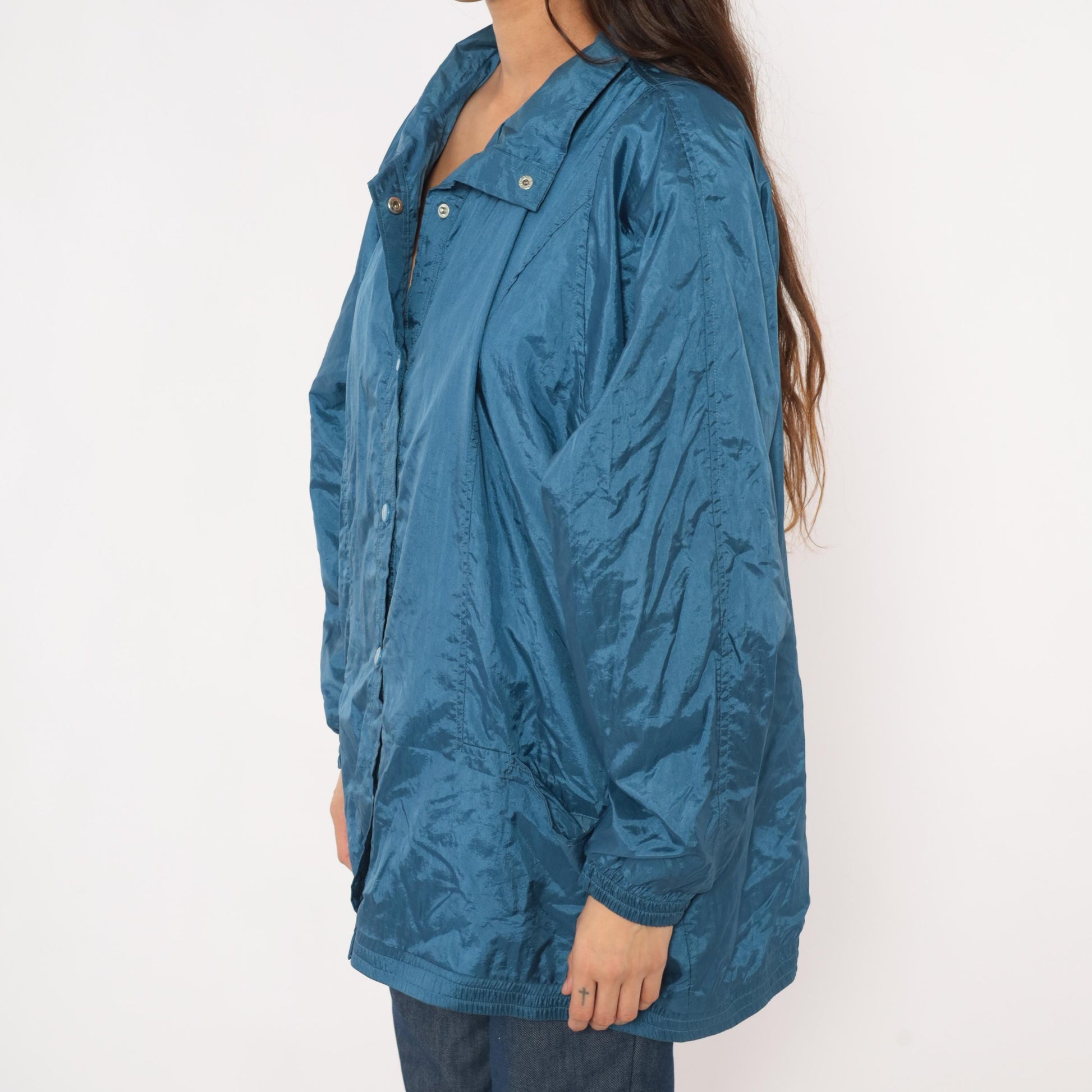 80s Tudor Court Windbreaker Jacket Steel Blue Nylon Coach Coat Large L