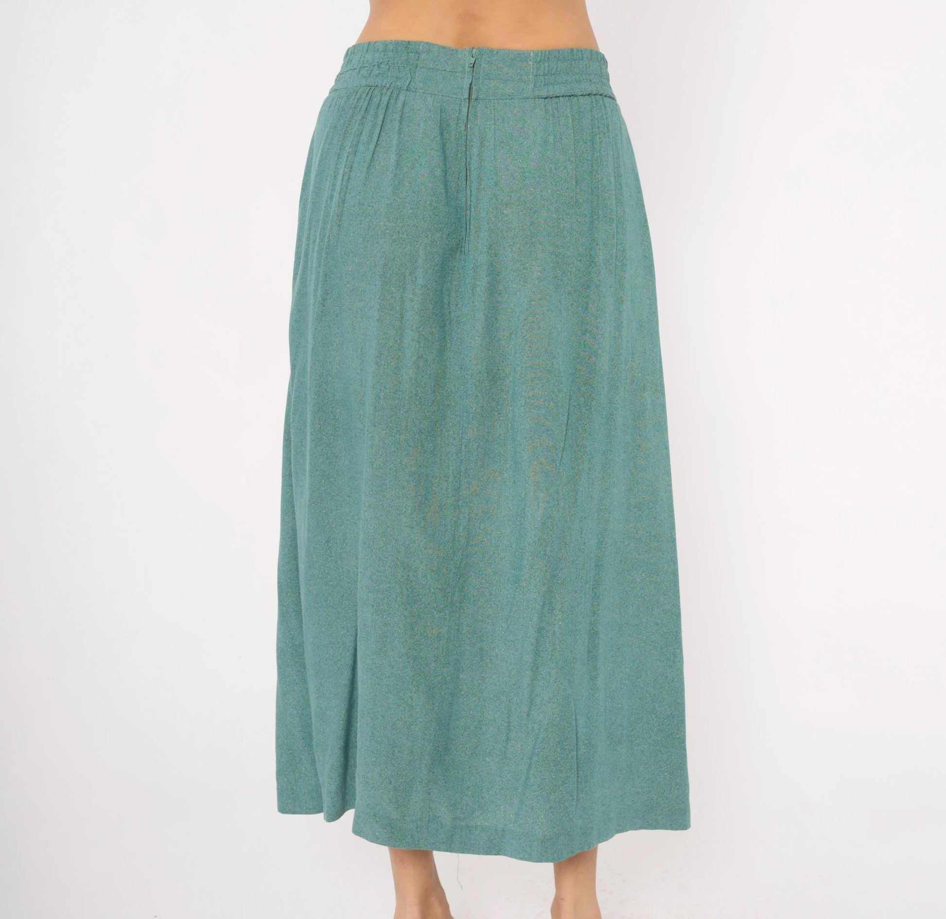 80s Norton Mcnaughton Teal Pleated Midi Skirt High Waist A-Line Medium