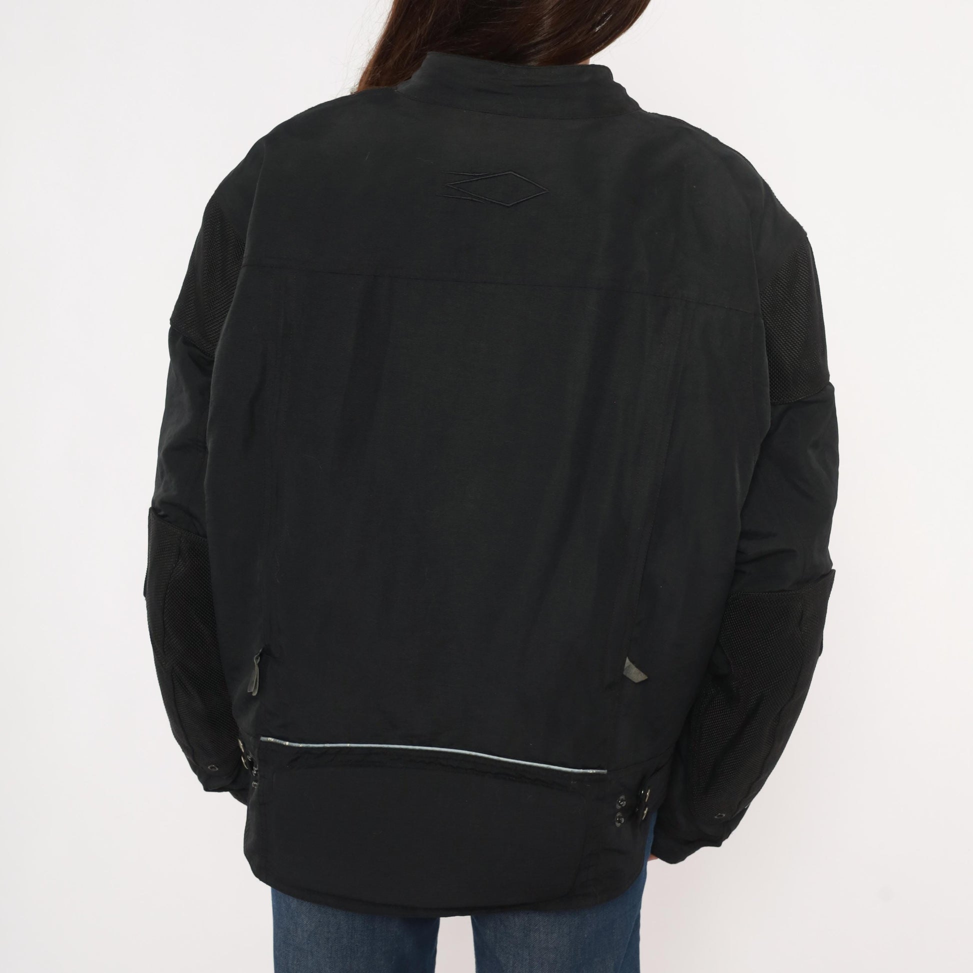 2000s Power Trip Black Motorcycle Jacket Mesh Panel Snap Collar Mens Extra Large XL