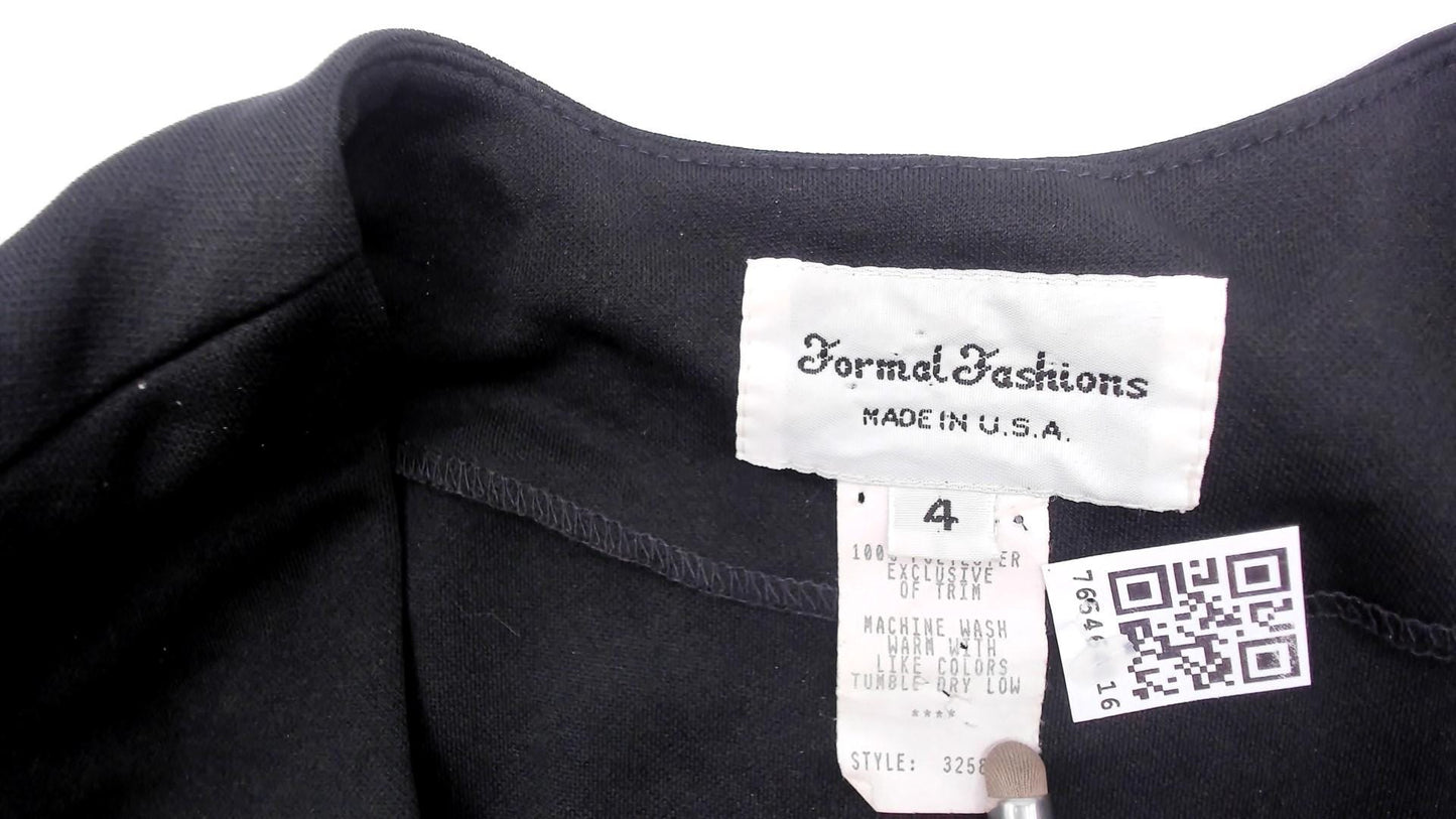 90s Formal Fashions Black A-Line Dress Puff Sleeve Scoop Neck Knee Length Small