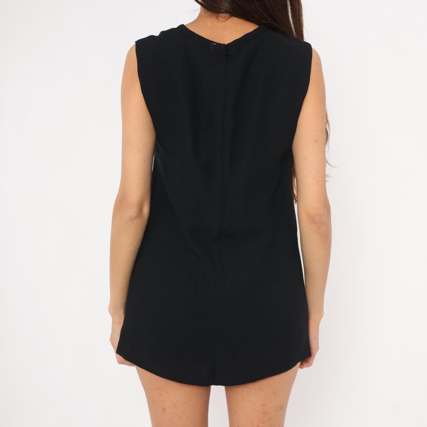 60s Mod Mini Dress Black Bow Front Sleeveless Shift Cocktail Small